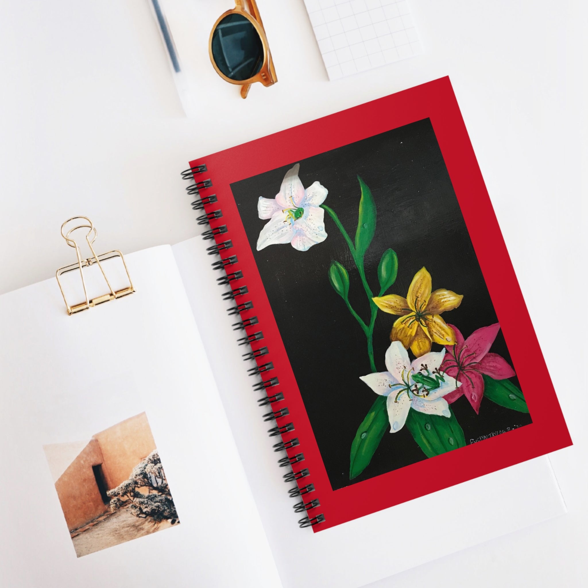 Floral Lily Art Spiral Notebook — Ruled Journal for Notes & Sketches