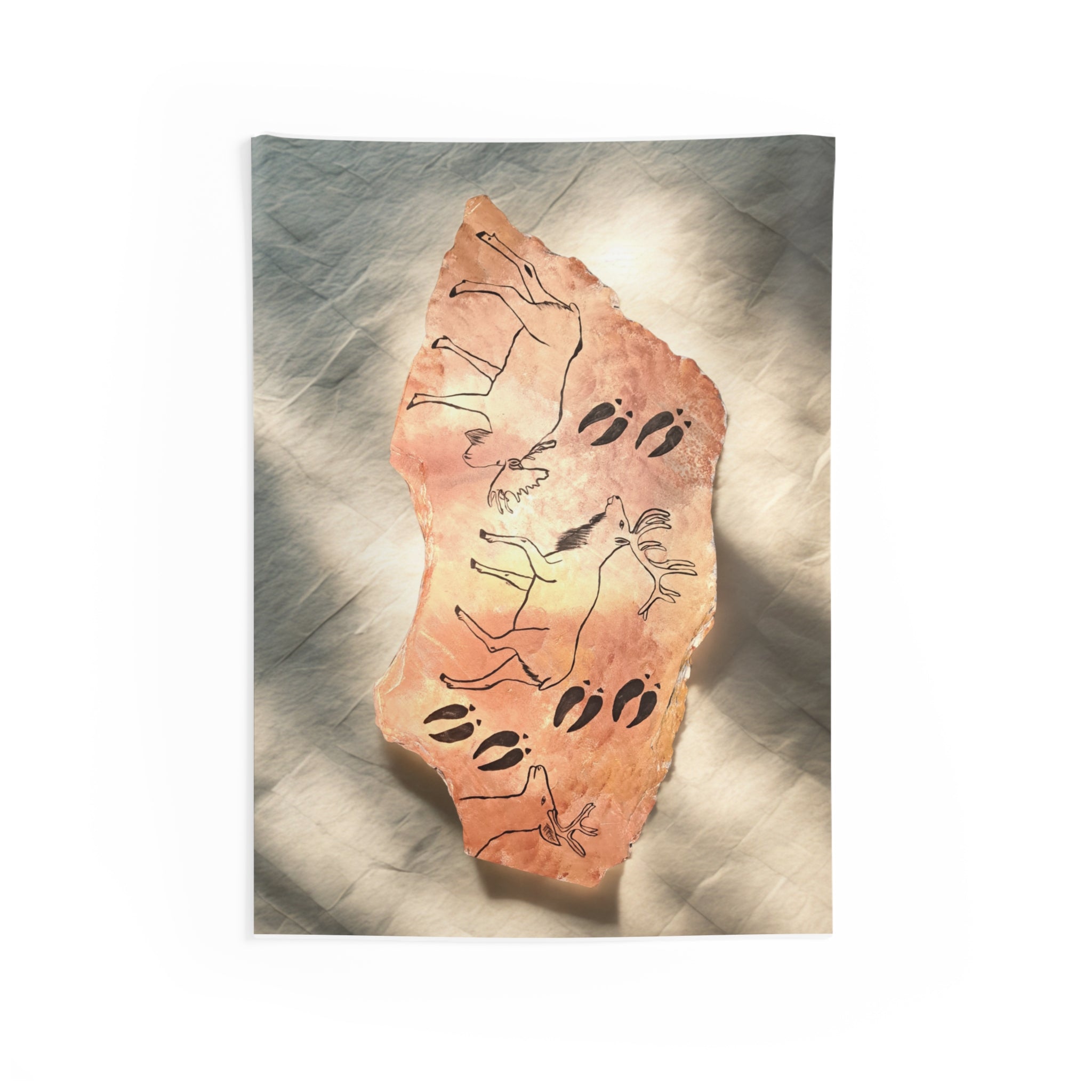 Caveman art Petroglyph Wall Tapestry — Primitive Animals & Tracks Wall Art
