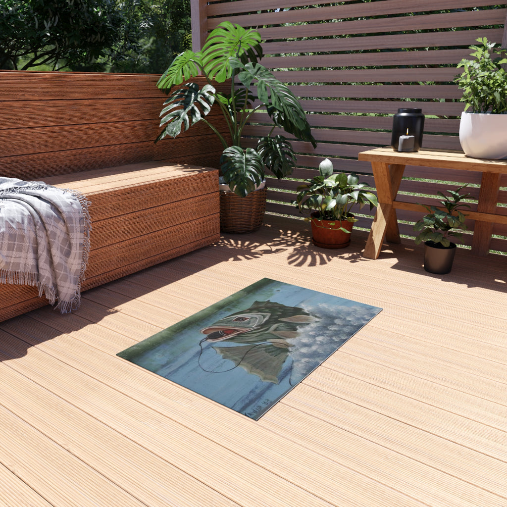 Outdoor Rug — Lifelike Striper Fish Catch Design | Coastal Fishing Patio Mat