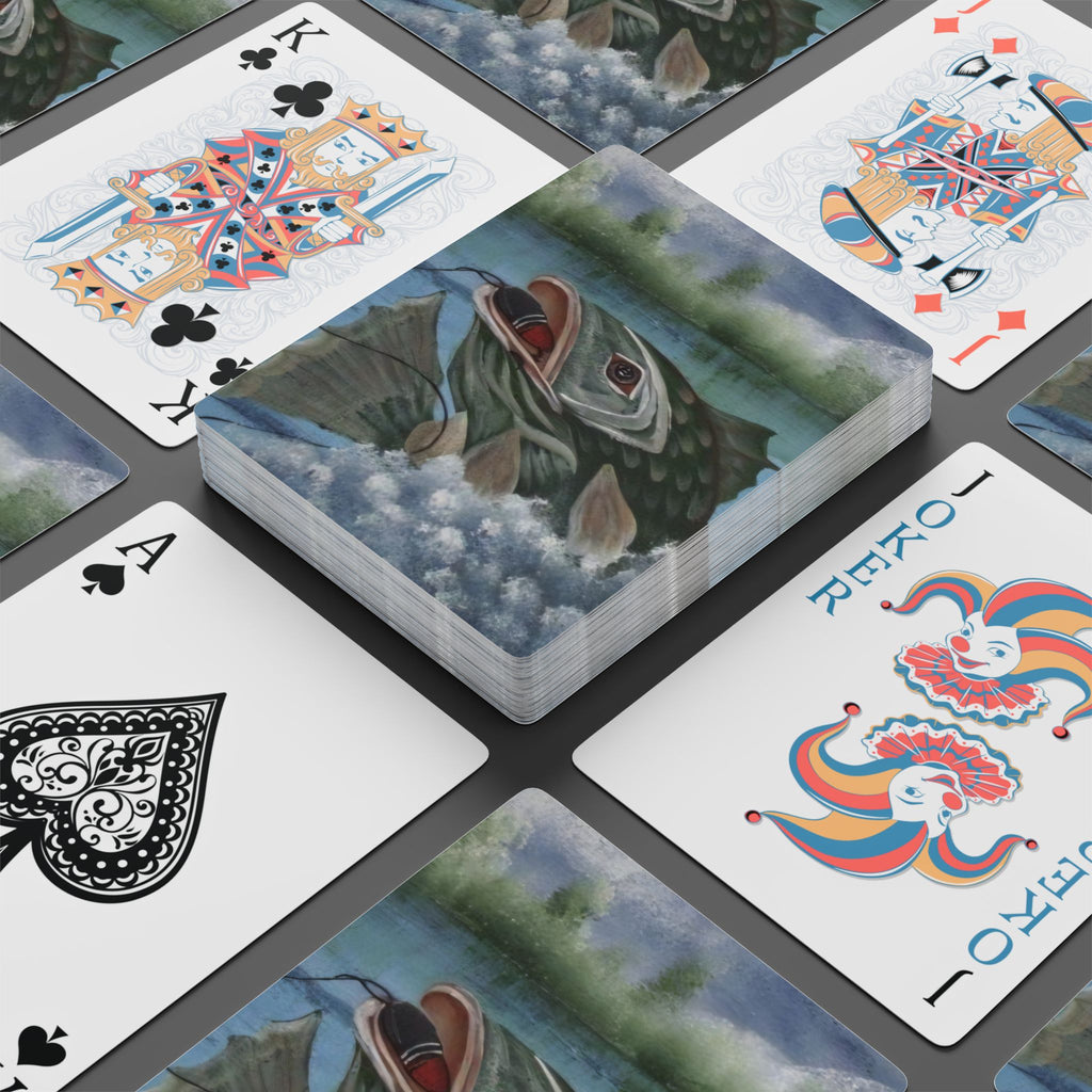 Black Bass on the Hook Poker Playing Cards — Illustrated Fish Back Design