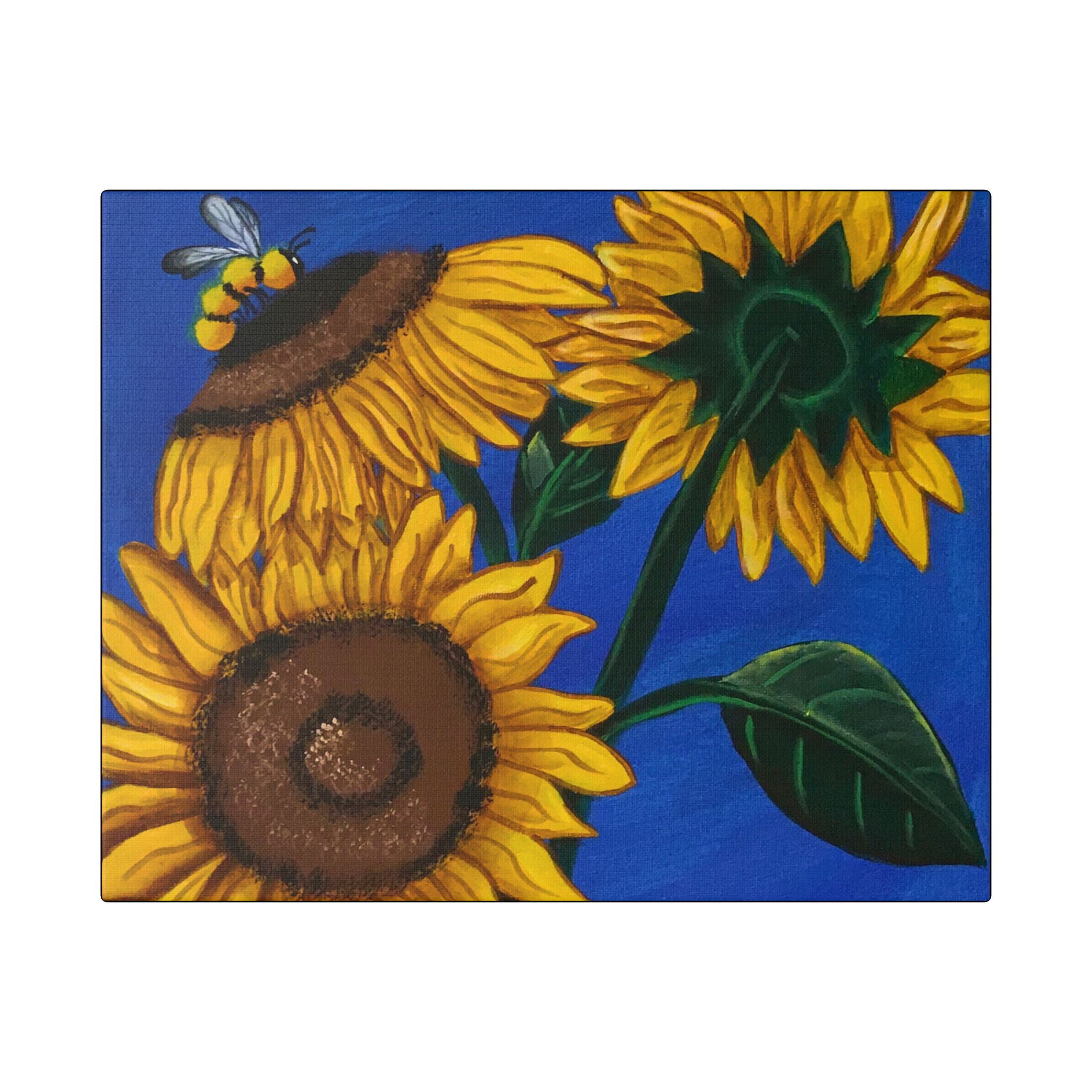 Sunflower Canvas Wall Art — Vibrant Bee & Sunflowers Stretched Canvas
