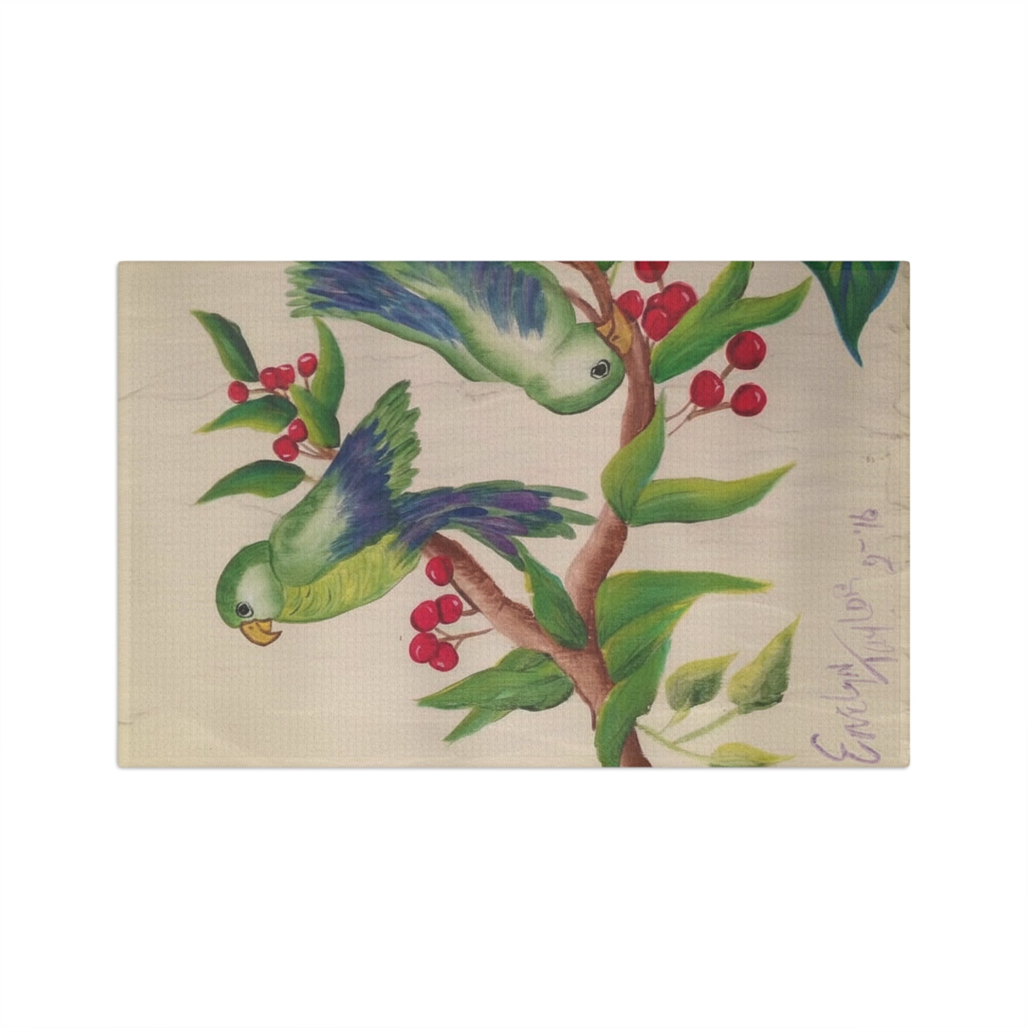 Parrot & Berries Microfiber Tea Towel — Tropical Bird Kitchen Towel