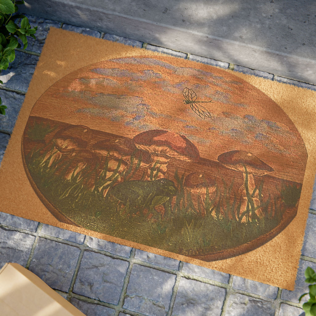 Mushroom Landscape Doormat | Rustic Mushroom Meadow Coir Mat