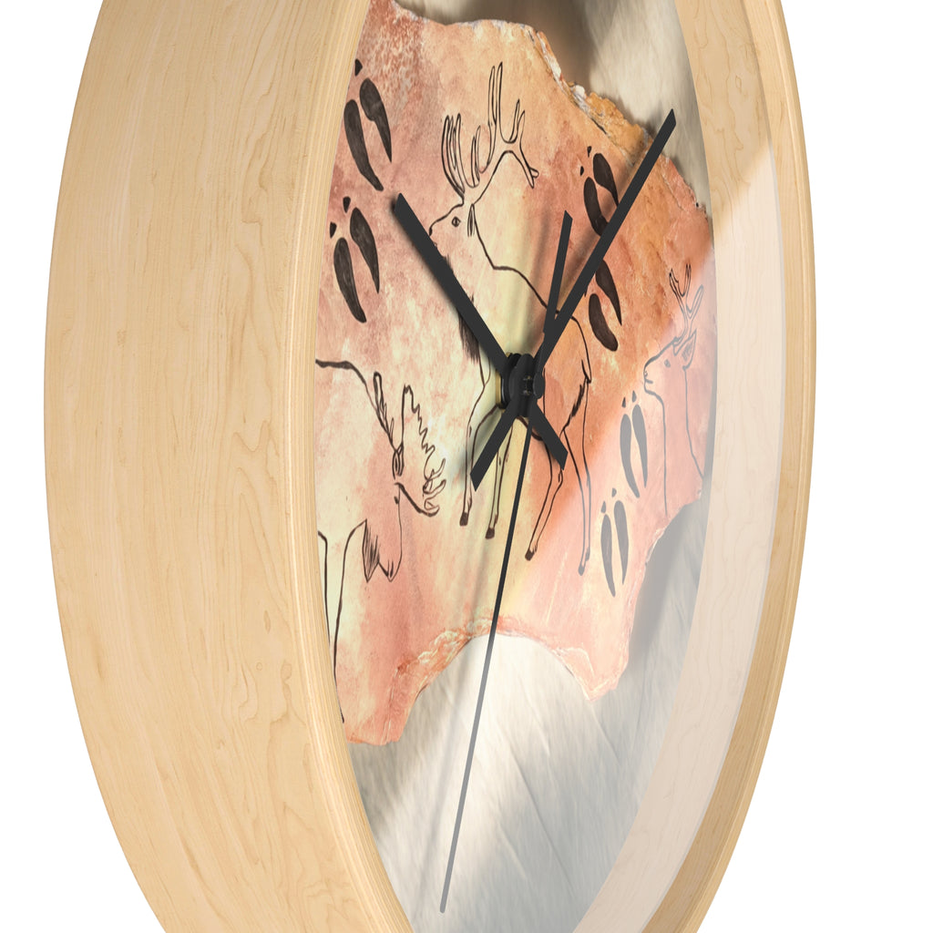 Rustic Deer Petroglyph Wall Clock — Nature-Inspired Cave Art Decor