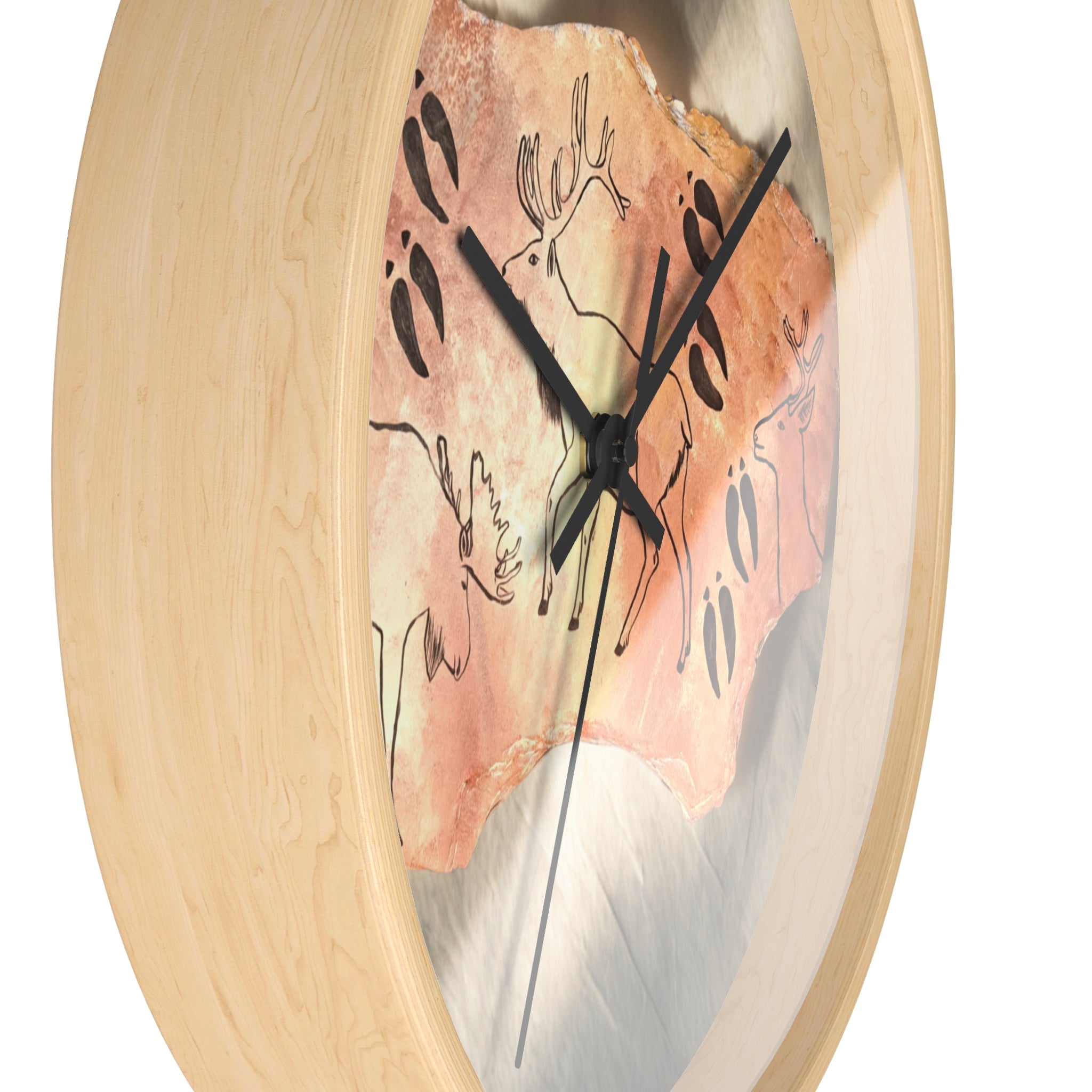 Rustic Deer Petroglyph Wall Clock — Nature-Inspired Cave Art Decor