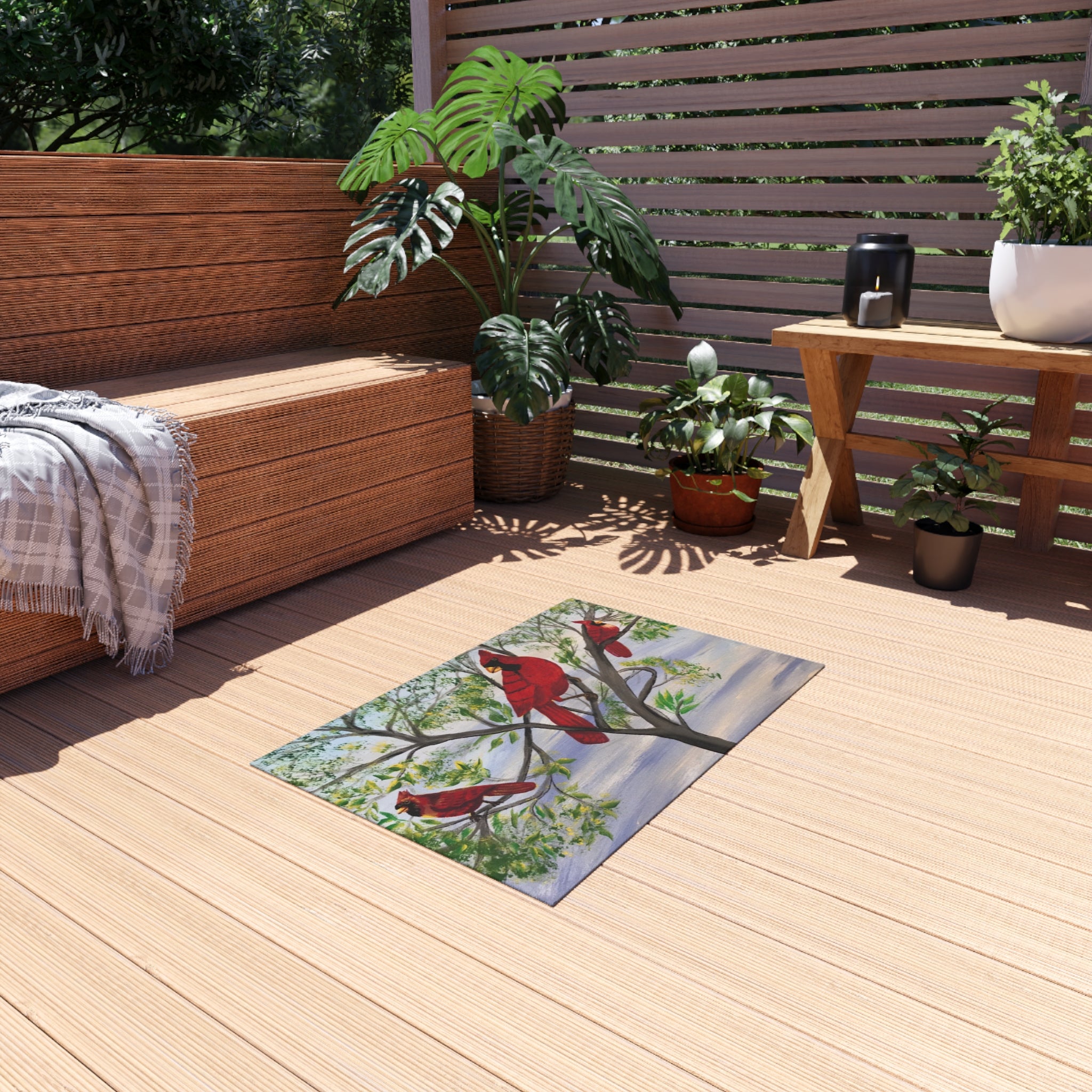 Cardinal Tree Outdoor Rug — Weatherproof Patio Mat with Red Cardinal Bird Design