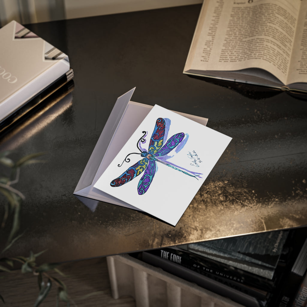 Dragonfly Holiday Card — Colorful Hand-Drawn Dragonfly One-Sided Card