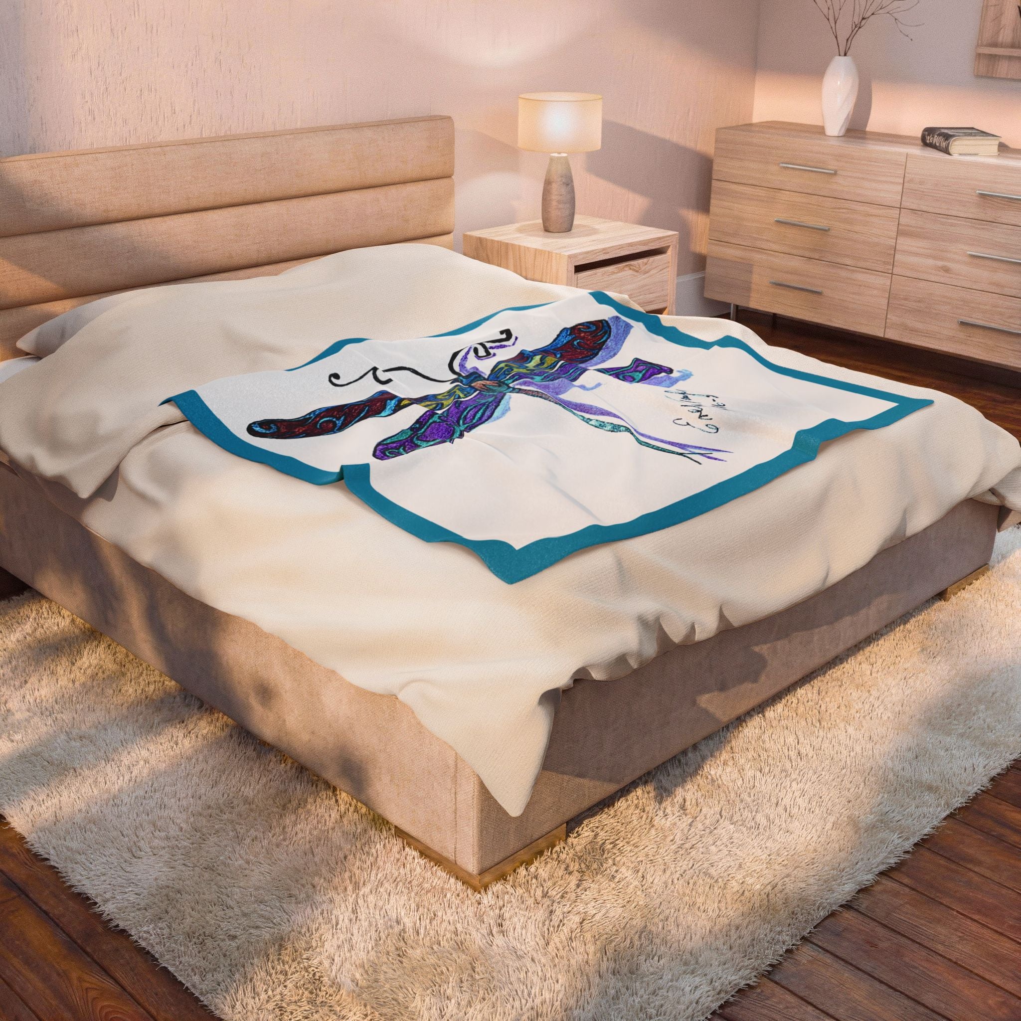 Velveteen Plush Blanket — Colorful Dragonfly Art Throw Blanket