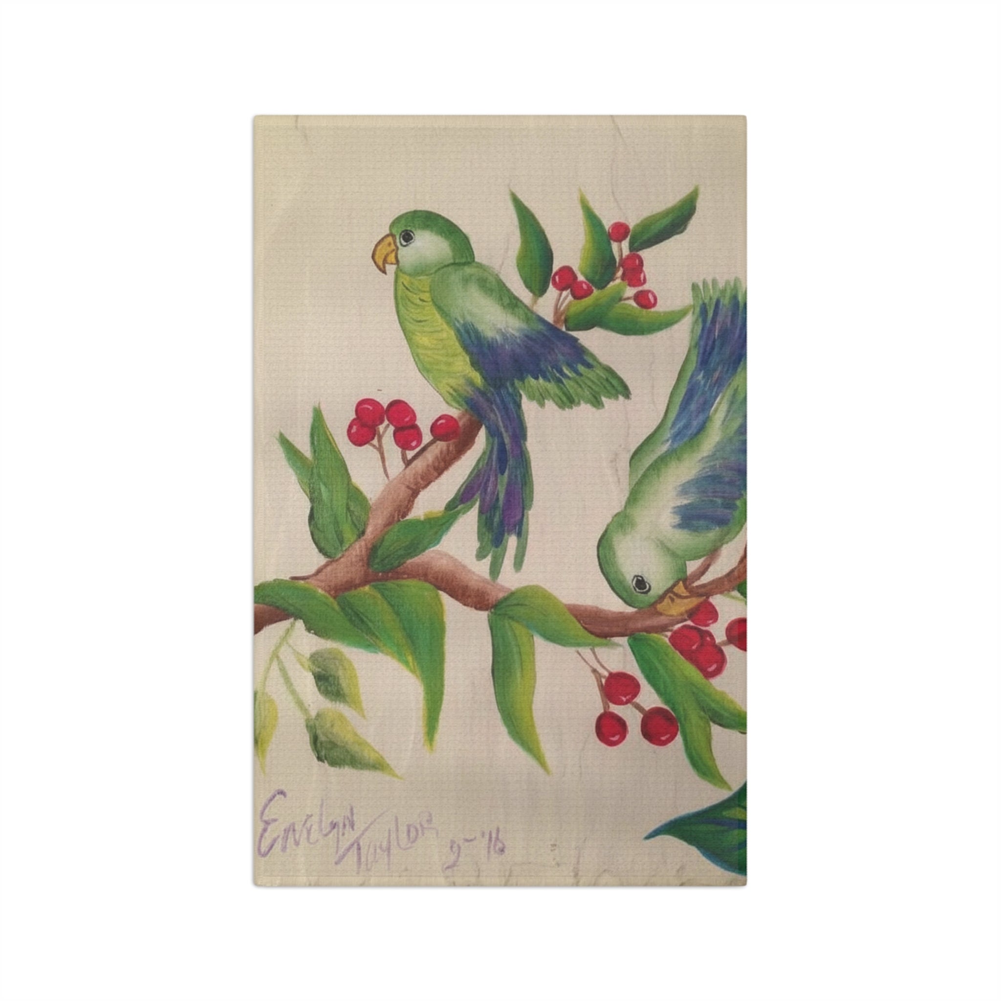Parrot & Berries Microfiber Tea Towel — Tropical Bird Kitchen Towel
