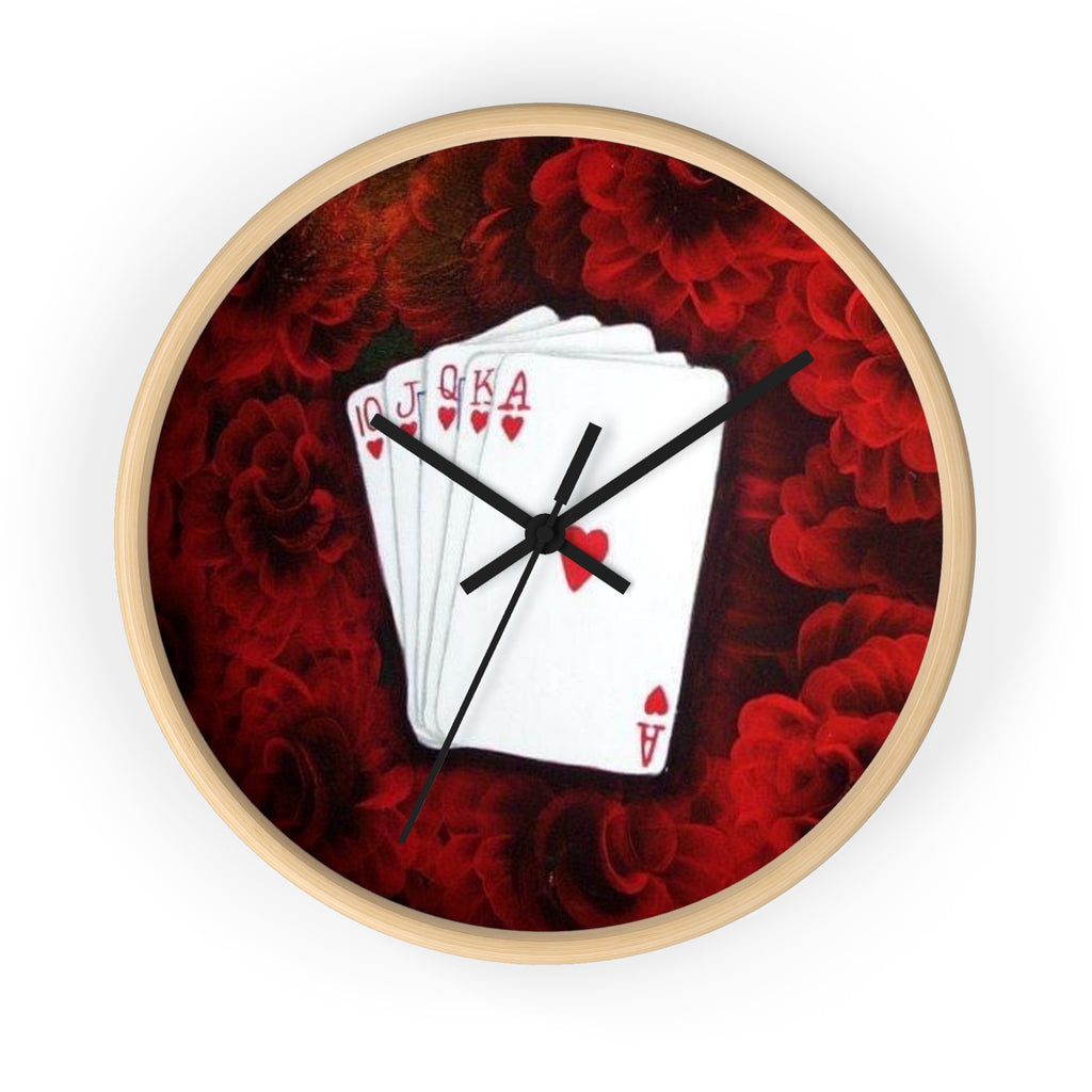 Playing Cards Wall Clock — Poker Hand Ace Hearts Decorative Clock