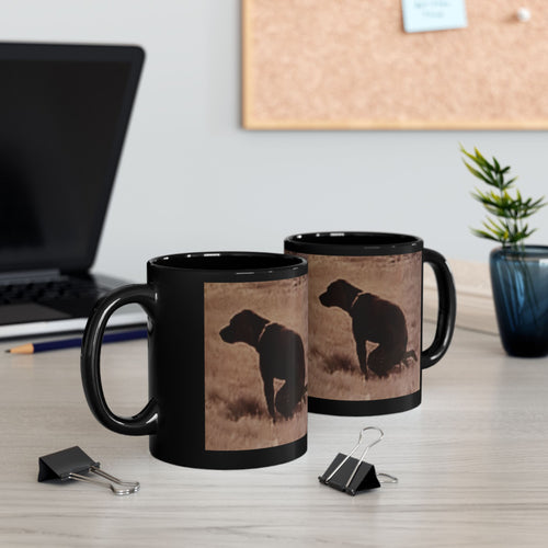 Black Dog Silhouette Coffee Mug – Rustic Canine Scene (11oz, 15oz)