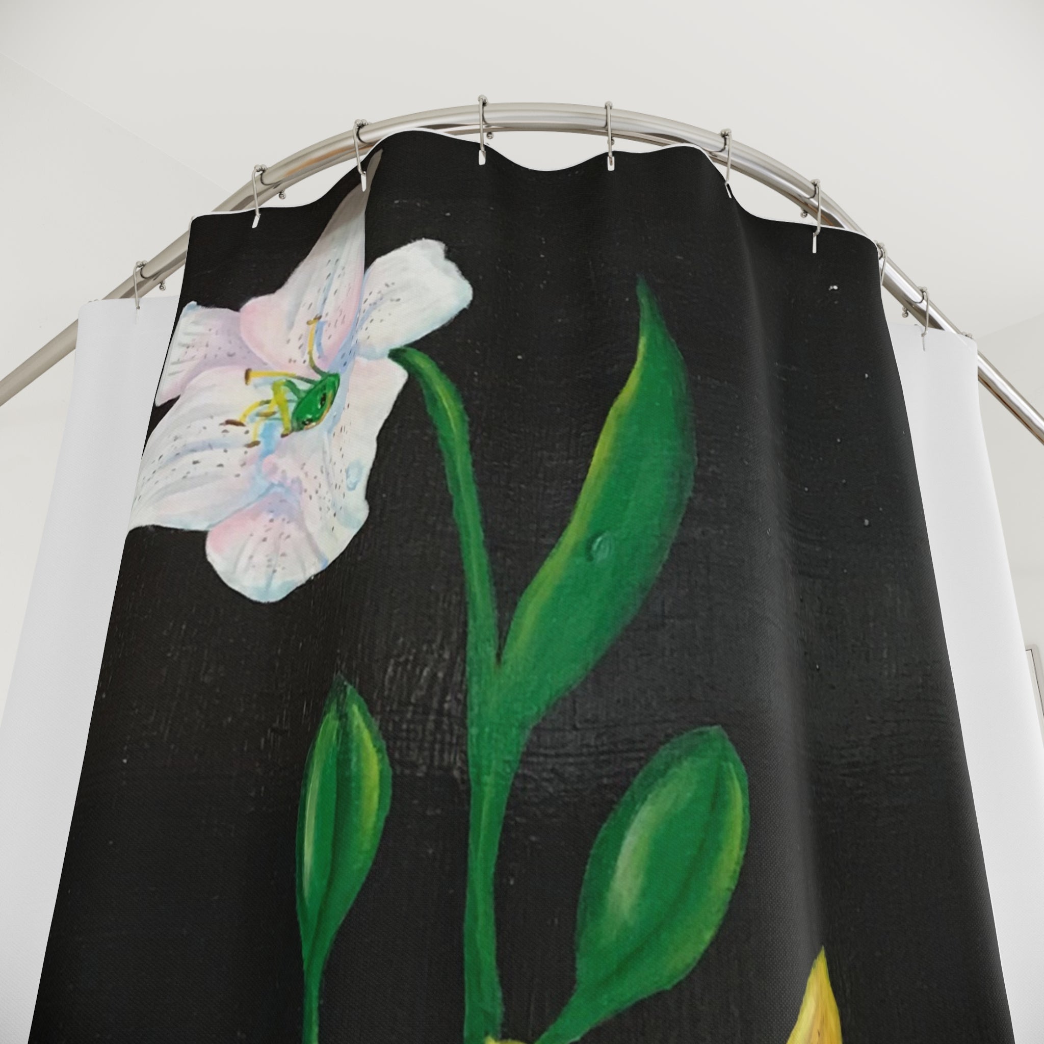 Two Tree Toads & Four Lily Blooms — Floral Art Shower Curtain