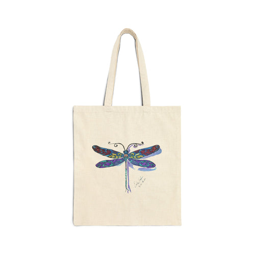 Dragonfly Motif Cotton Canvas Tote Bag — Colorful Boho Market Bag
