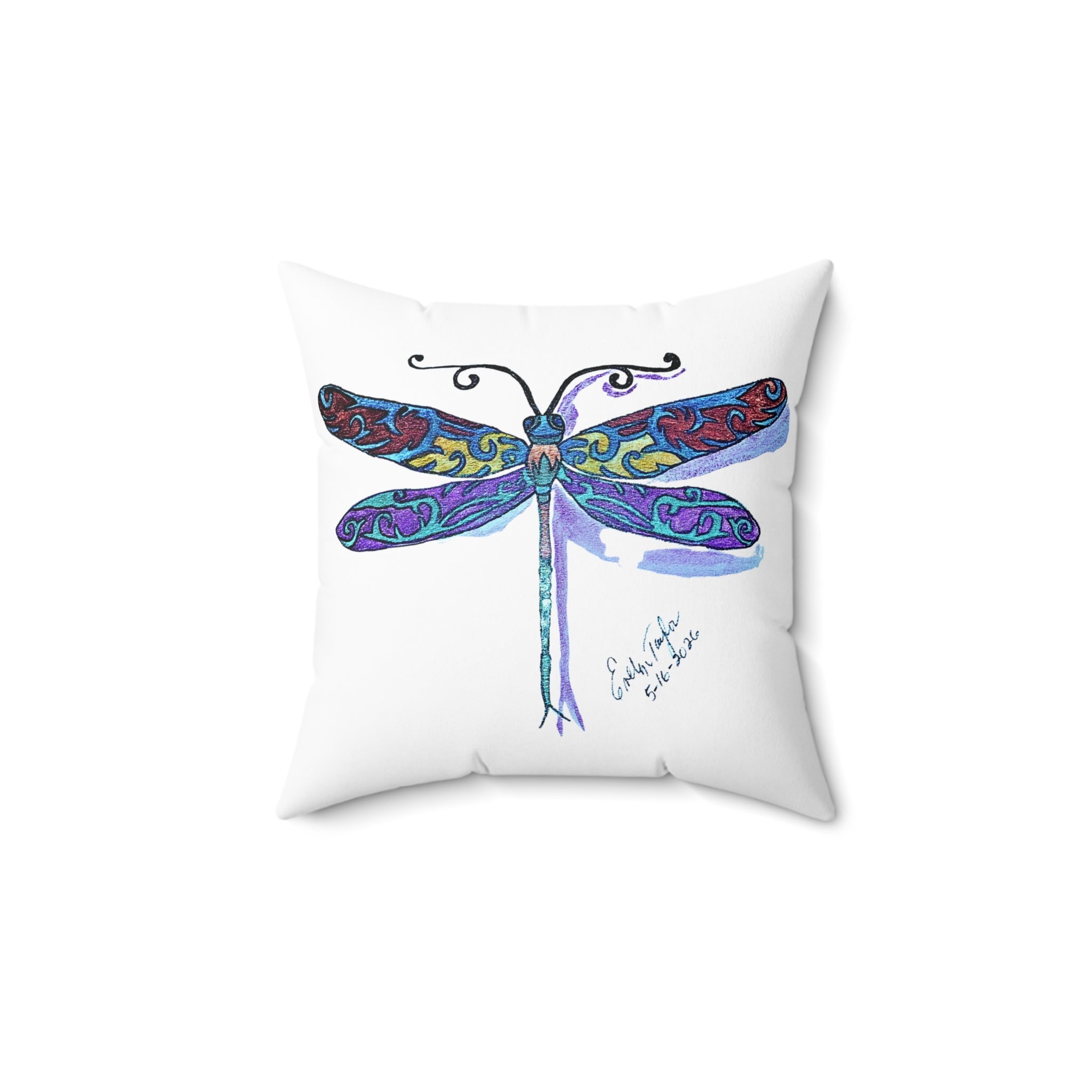 Colorful Dragonfly Art Throw Pillow — Whimsical Boho Home Decor