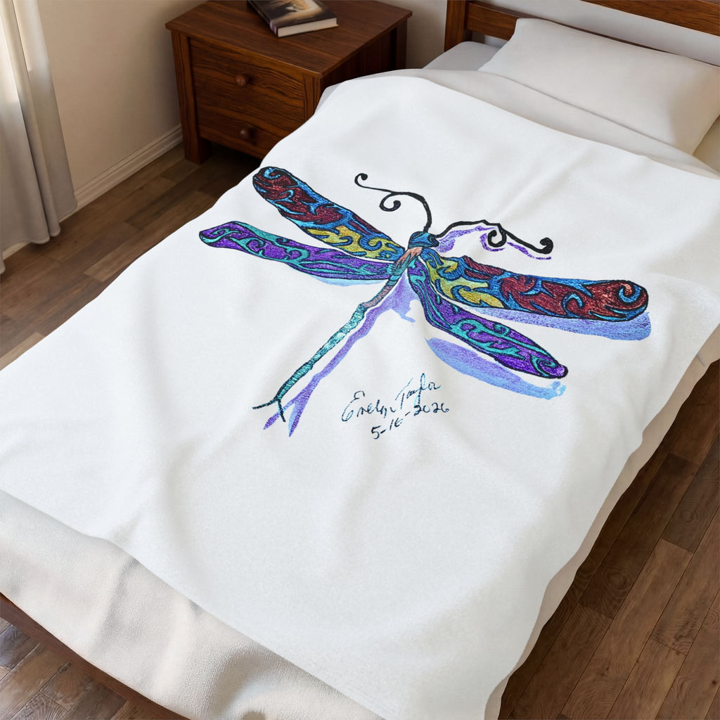 Dragonfly Art Velveteen Plush Blanket — Colorful Nature Throw