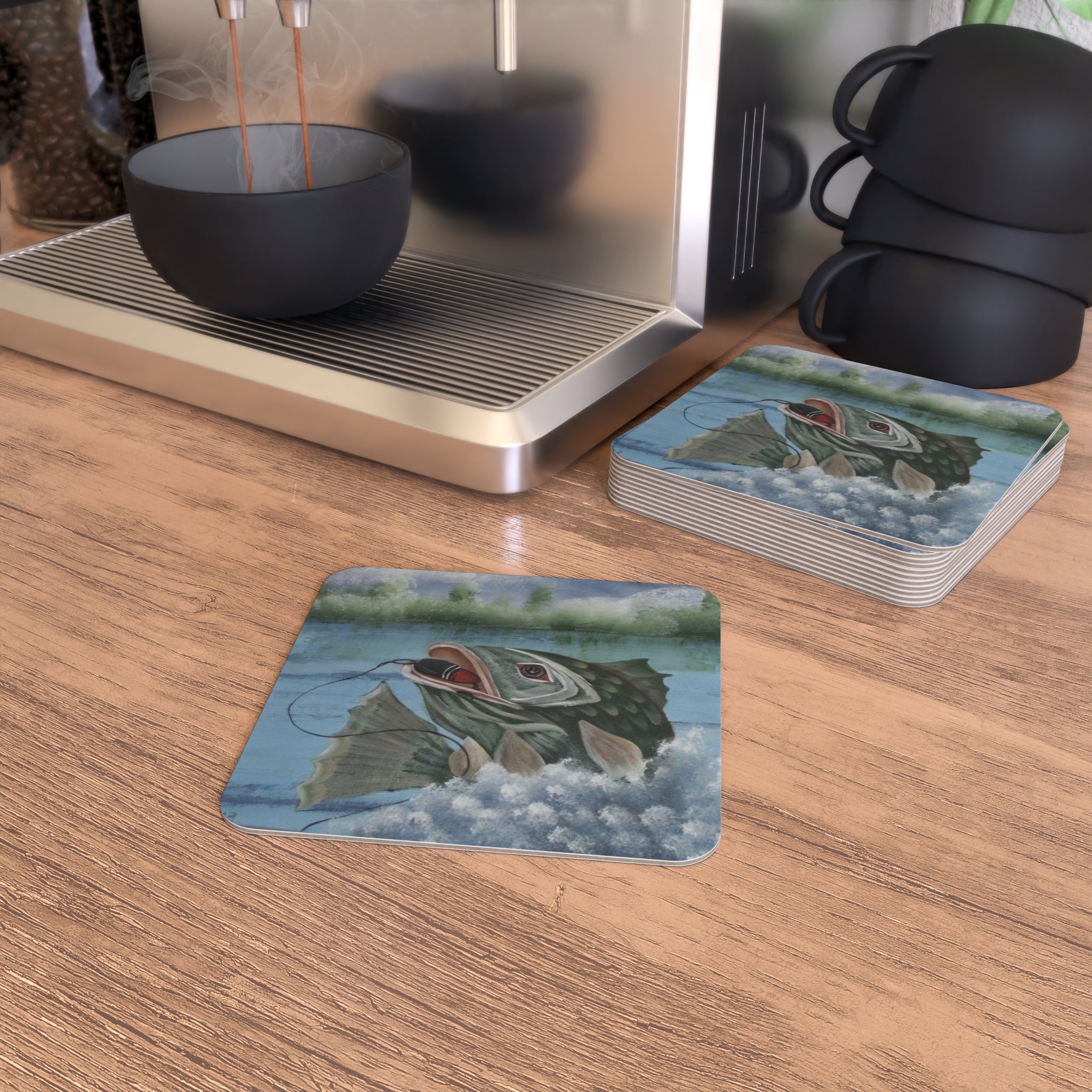 Fishing Bass Coasters — Set of 4/6 Decorative Drink Coasters (50/100 pcs bulk option)