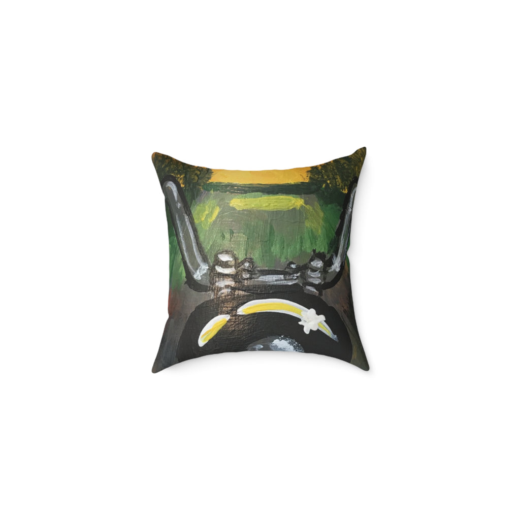 Motorcycle Ride Canvas Pillow — Vintage Biker Scenic Throw Pillow