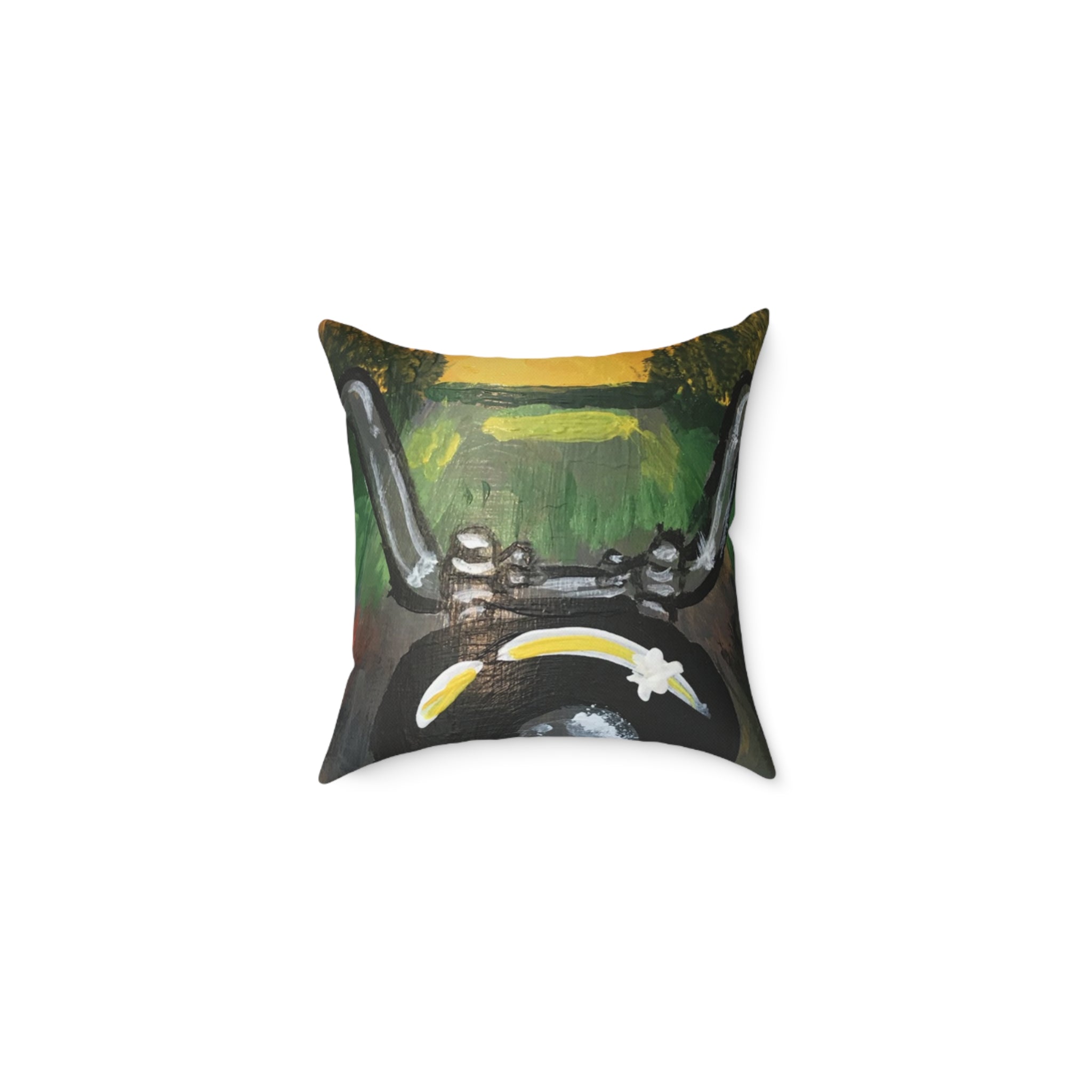 Motorcycle Ride Canvas Pillow — Vintage Biker Scenic Throw Pillow