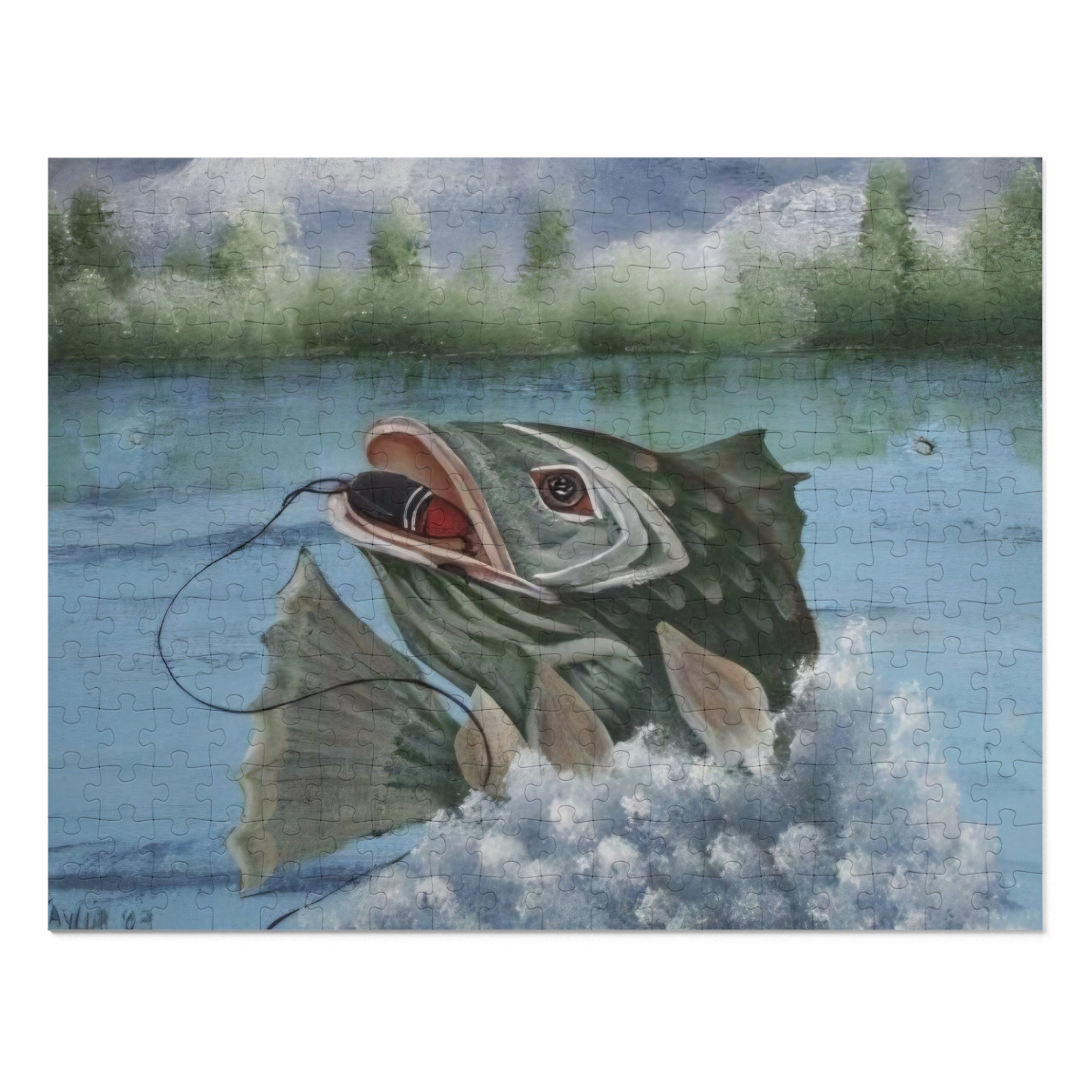 Largemouth Bass Fishing Artwork Jigsaw Puzzle with Tin | Fish Puzzle