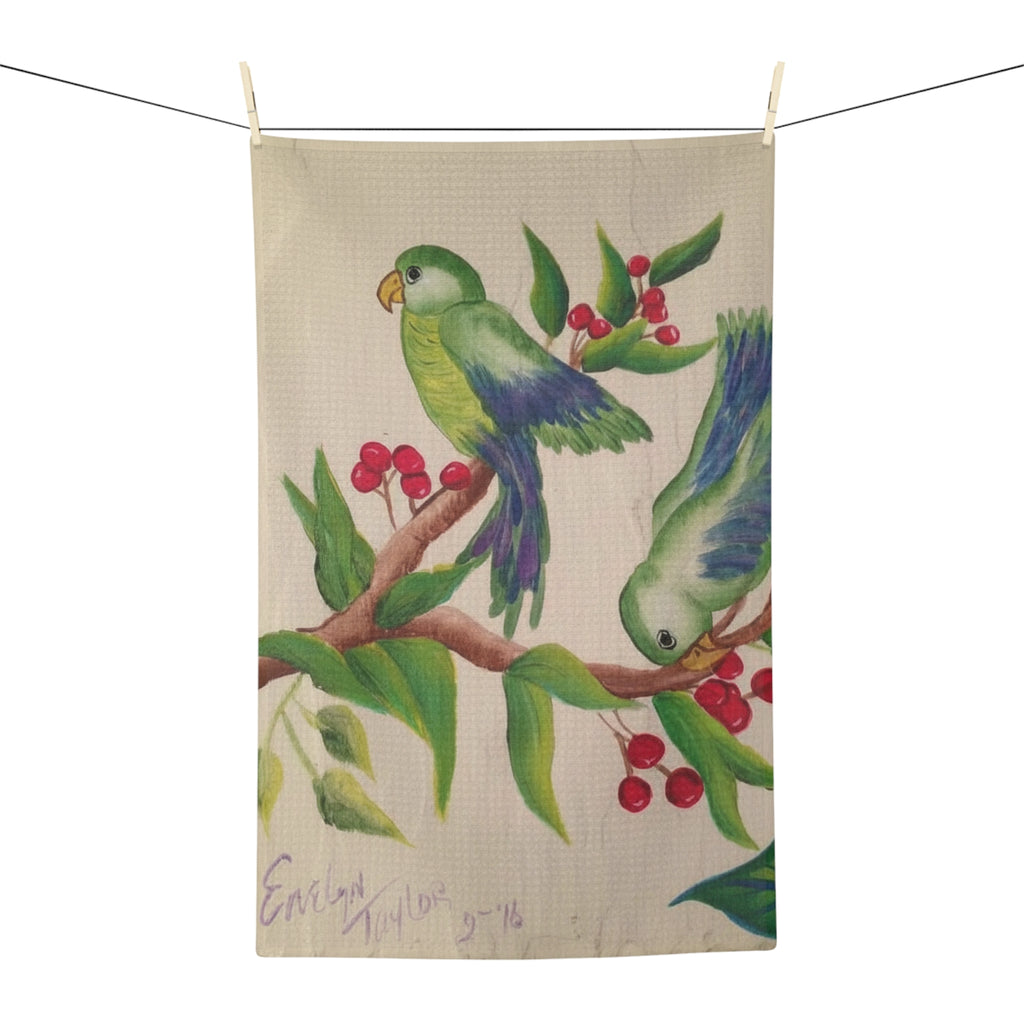 Parrot & Berries Microfiber Tea Towel — Tropical Bird Kitchen Towel