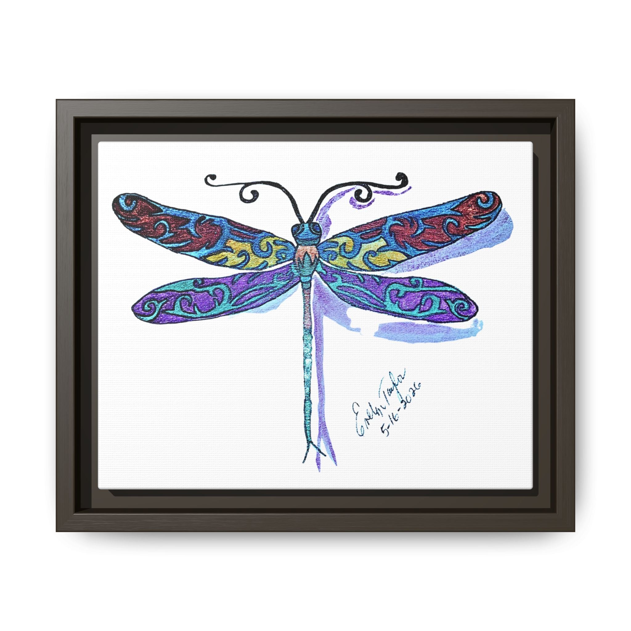 Framed Dragonfly Wall Art — Colorful Matte Canvas Print