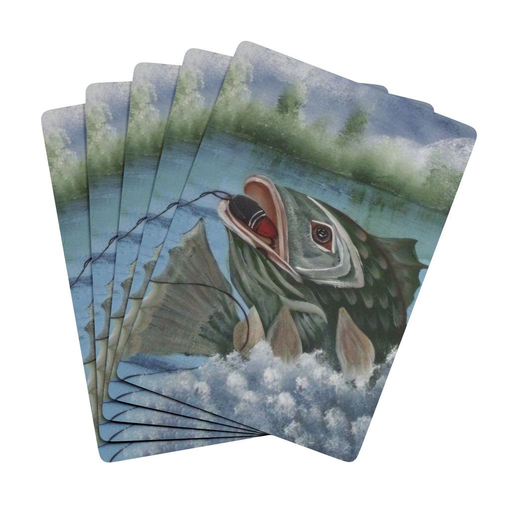 Black Bass on the Hook Poker Playing Cards — Illustrated Fish Back Design