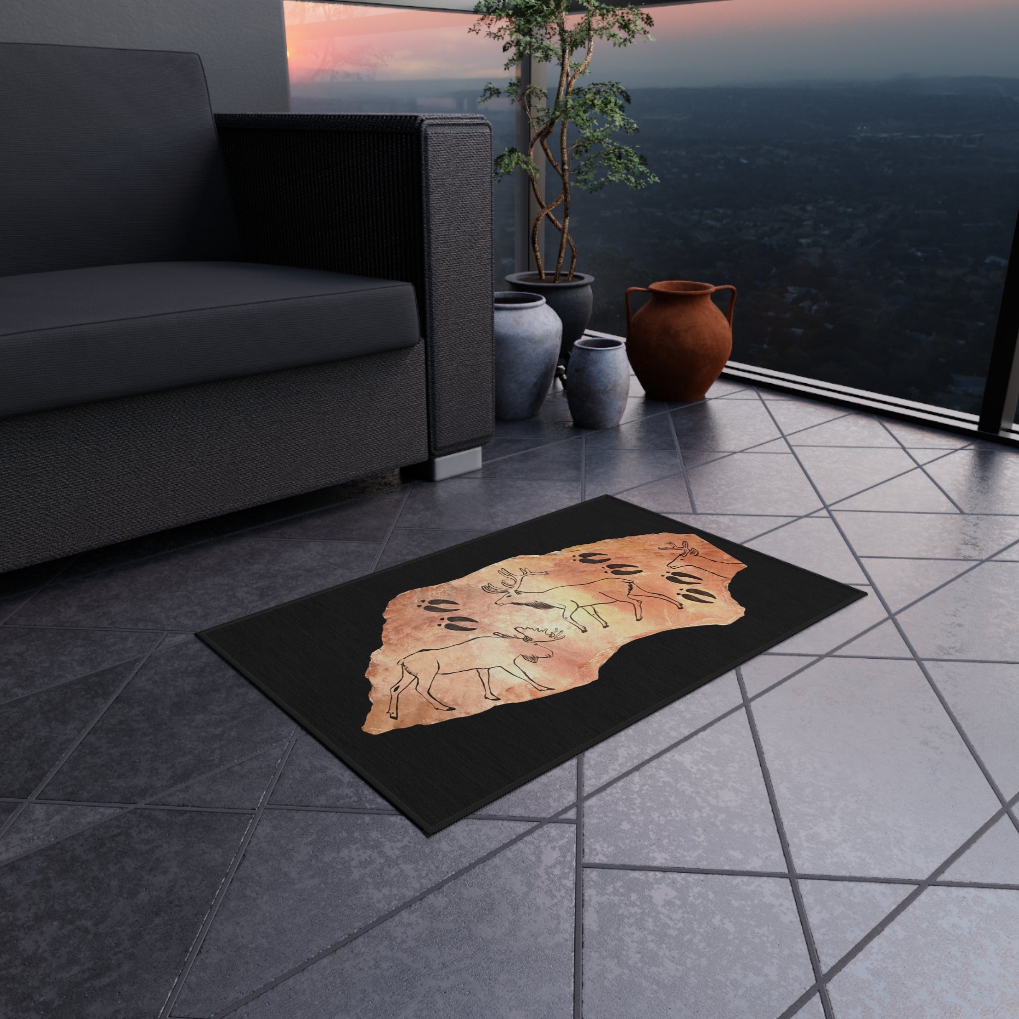The Fragment — Neanderthal Cave Painting Outdoor Patio Rug