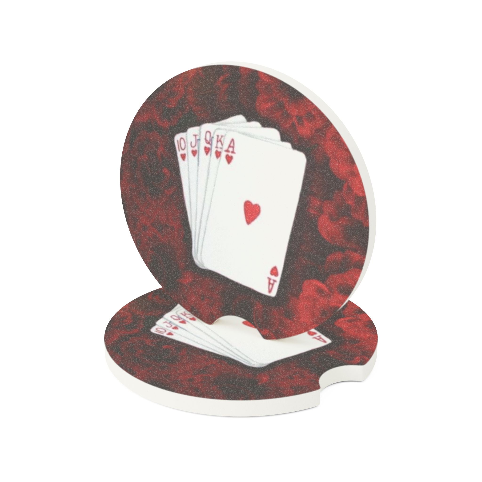 Poker Hand Soapstone Car Coaster — Royal Flush Hearts Car Cup Holder Insert