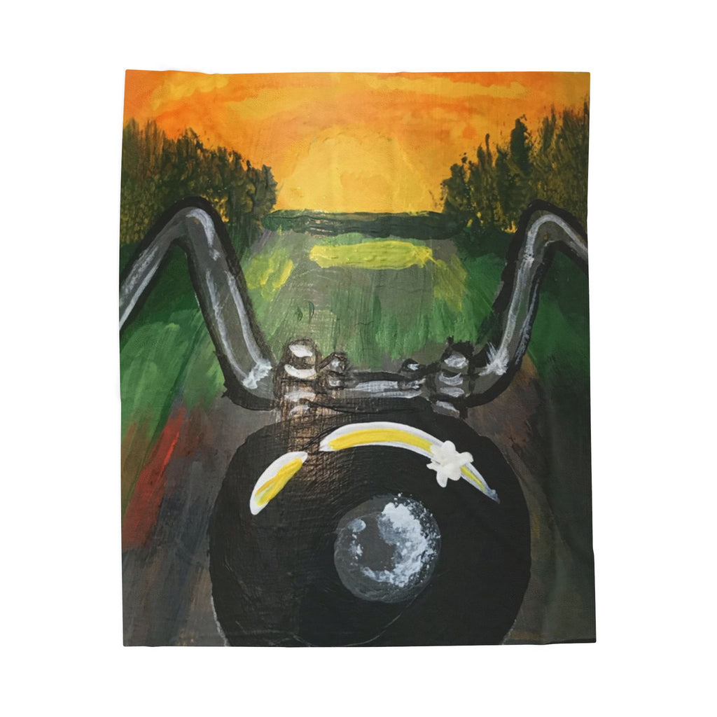 Sunset Ride Velveteen Plush Blanket – Motorcycle Handlebars Scenic Throw