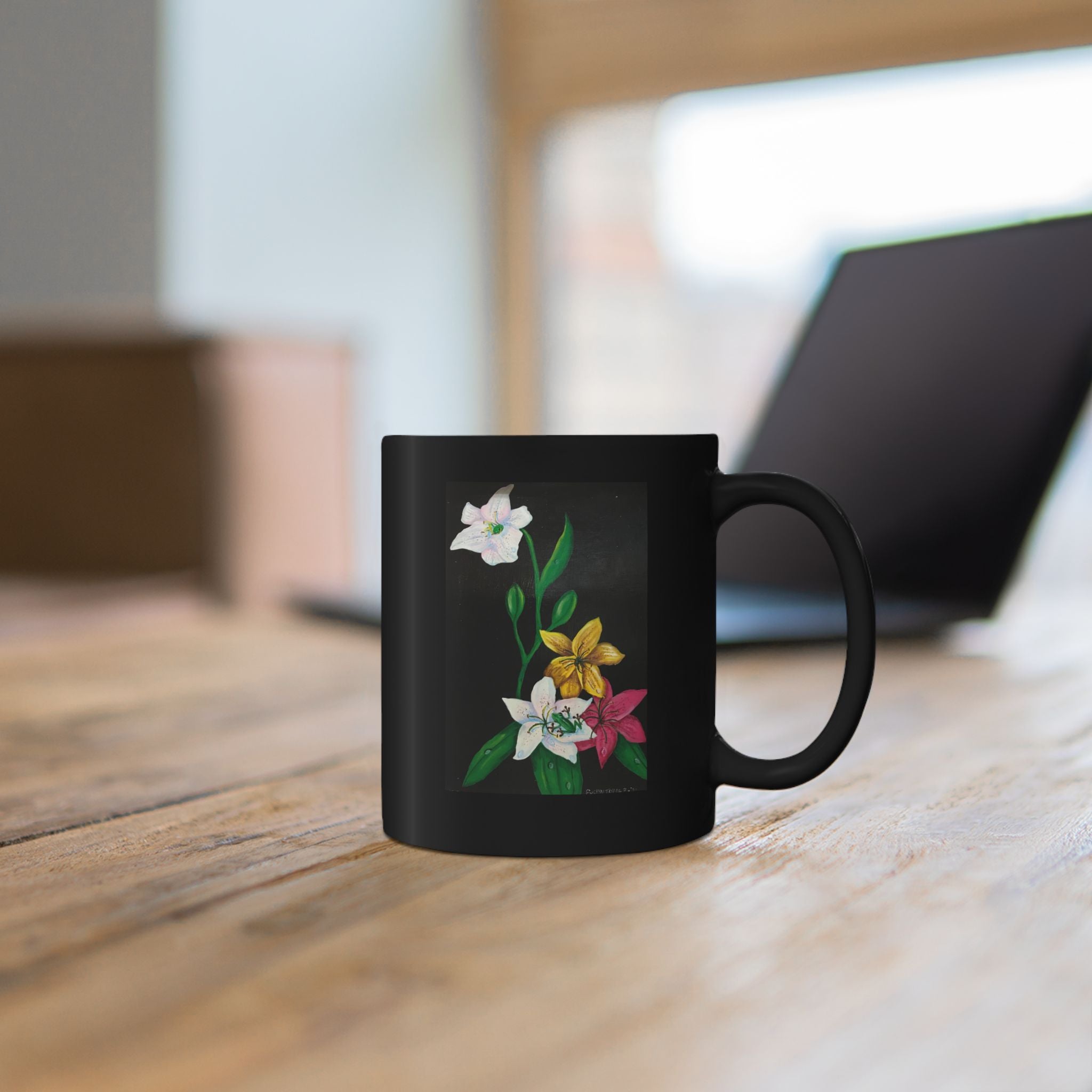 Black Floral Mug – Colorful Lily Bouquet Coffee Cup (11oz, 15oz)