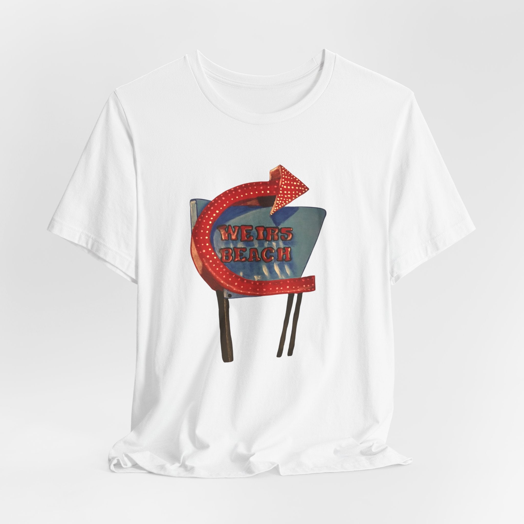 Retro Neon Arrow Weirs Beach T-Shirt | Vintage Sign Graphic Tee