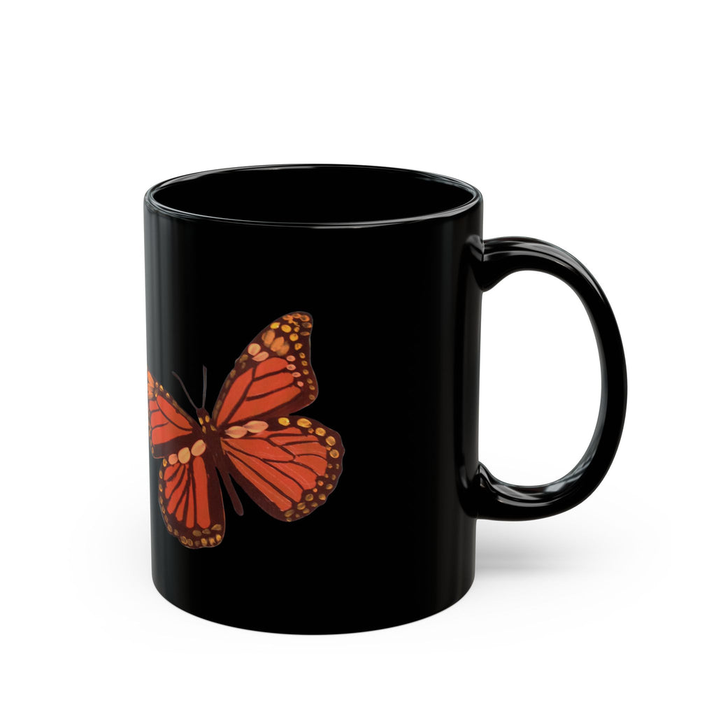 Monarch Butterfly Black Mug | Orange Butterfly on Black Ceramic