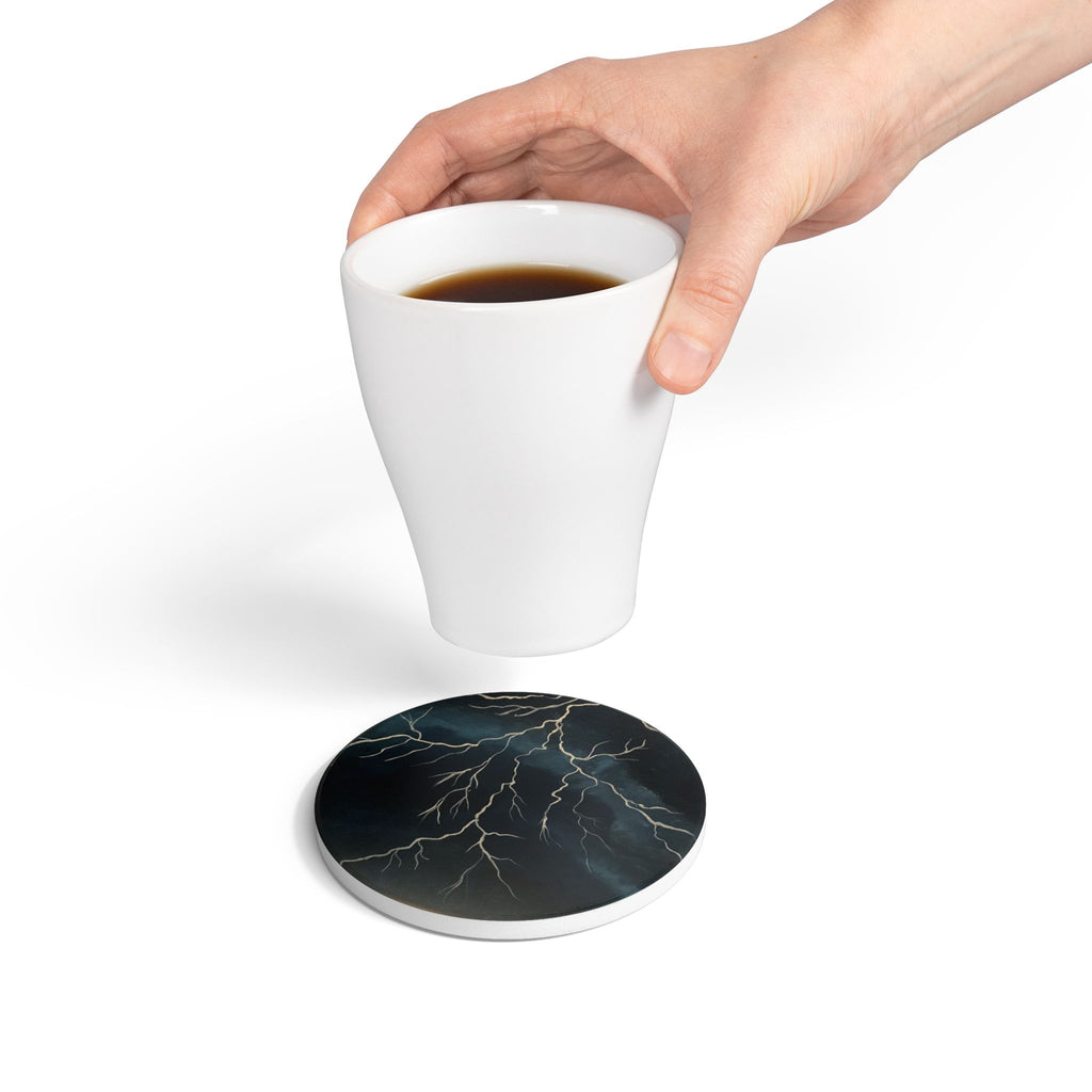 Lightning Storm Ceramic Coaster — Dark Blue Storm Cloud Drink Coaster