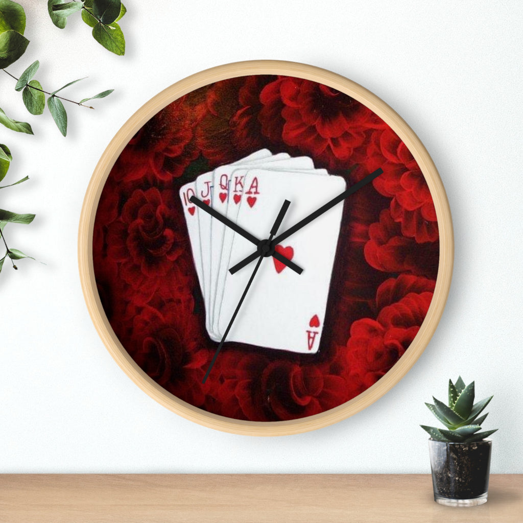 Playing Cards Wall Clock — Poker Hand Ace Hearts Decorative Clock