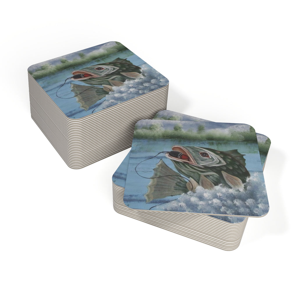 Fishing Bass Coasters — Set of 4/6 Decorative Drink Coasters (50/100 pcs bulk option)