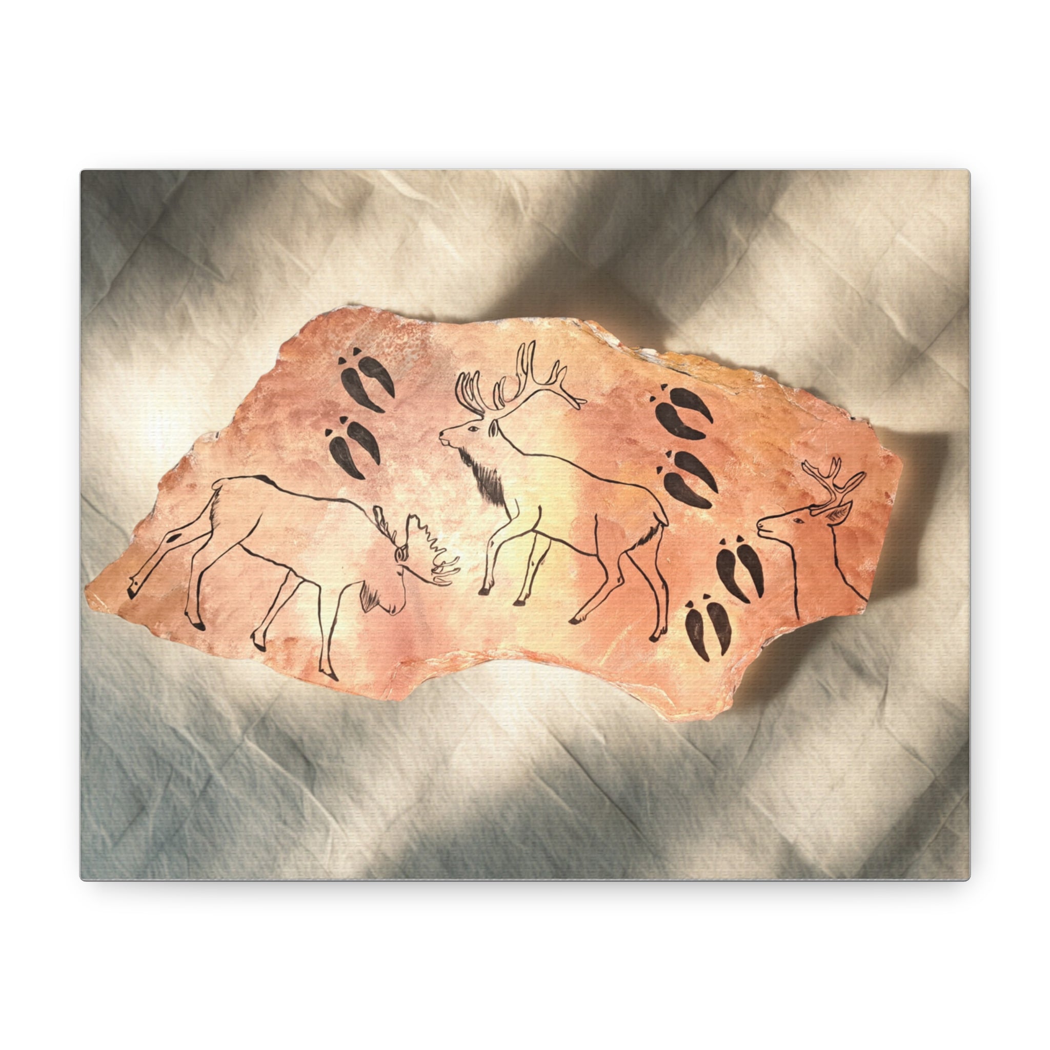 Caveman Painting Canvas Print — Rustic Wildlife Wall Art