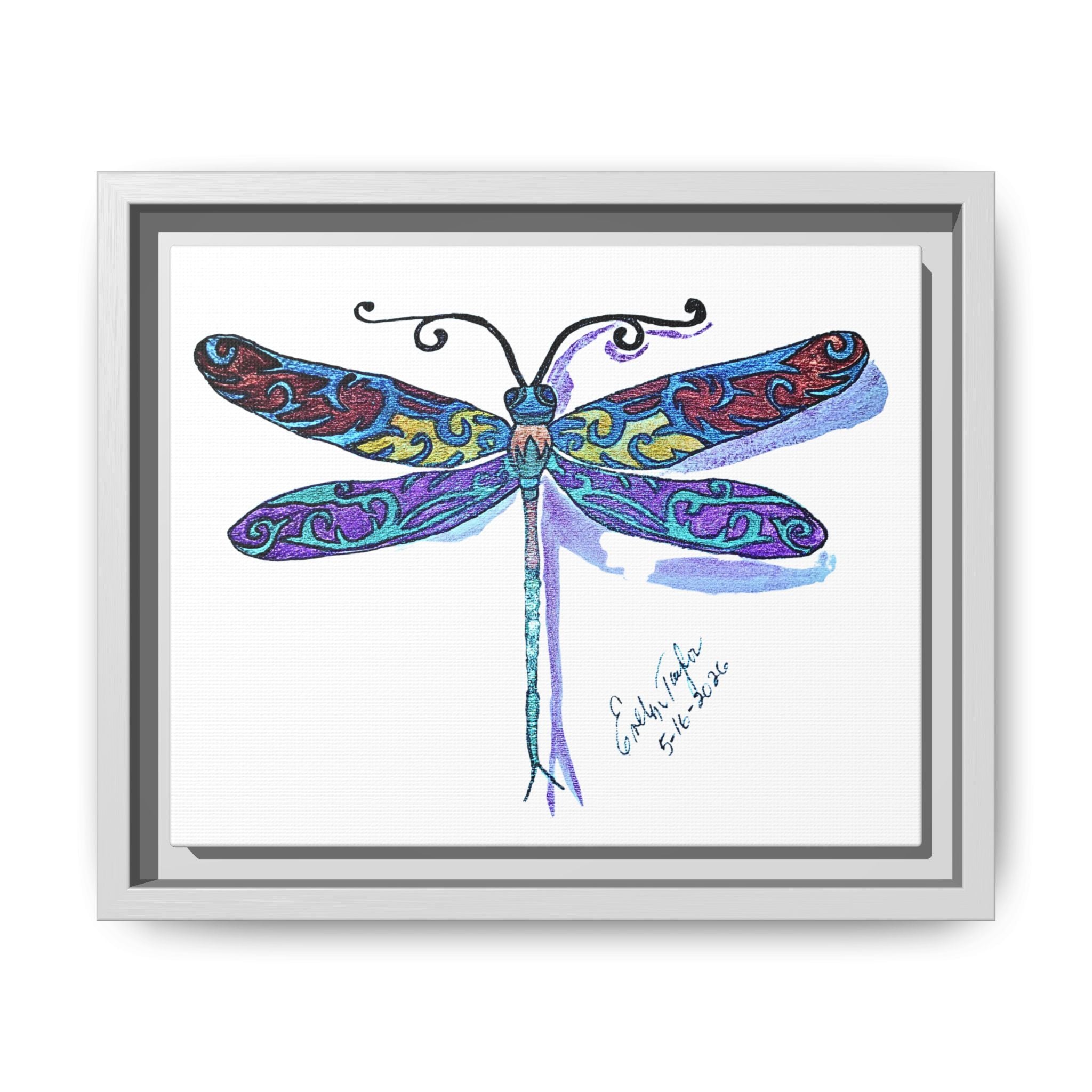 Framed Dragonfly Wall Art — Colorful Matte Canvas Print