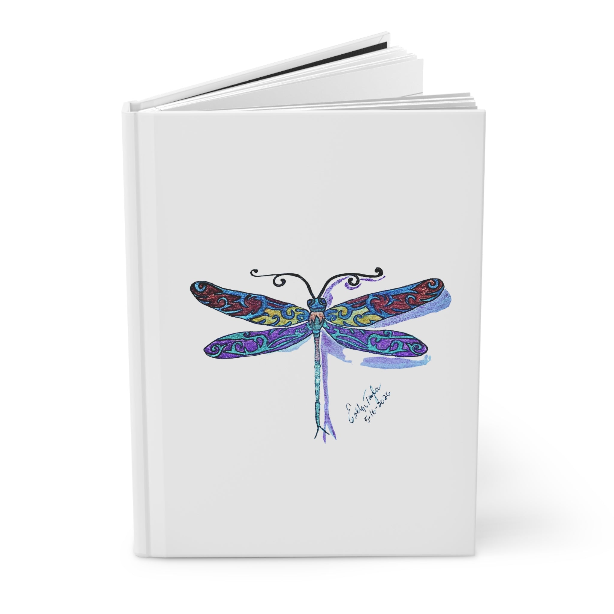 Colorful Dragonfly Hardcover Journal | Watercolor Insect Art, Matte Notebook