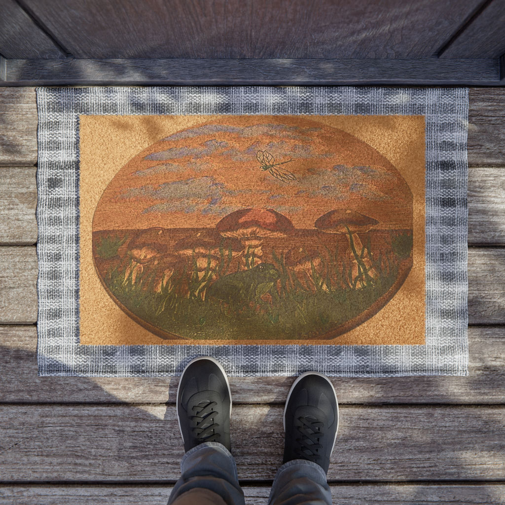Mushroom Landscape Doormat | Rustic Mushroom Meadow Coir Mat