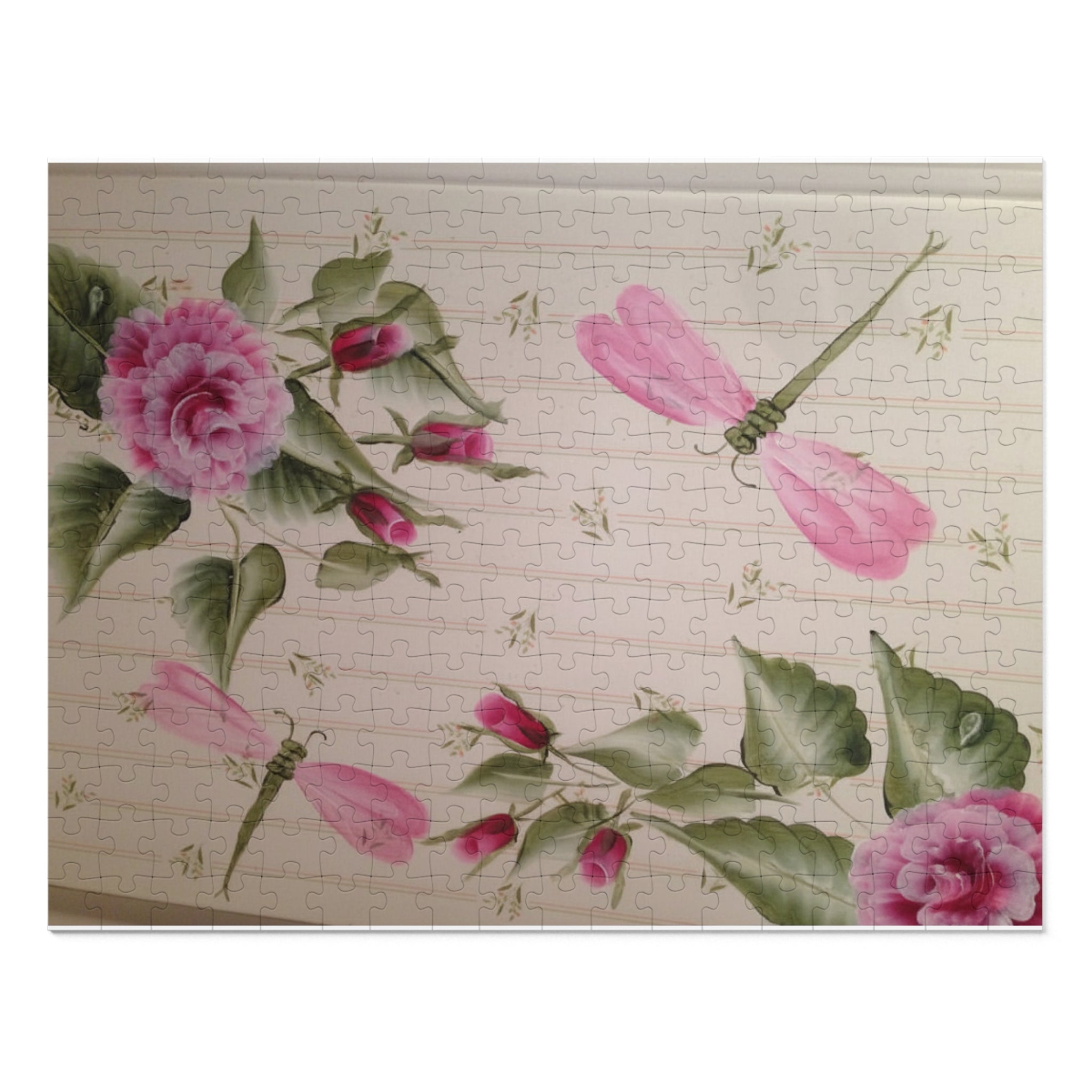 Pink Floral and Dragonfly Jigsaw Puzzle with Tin