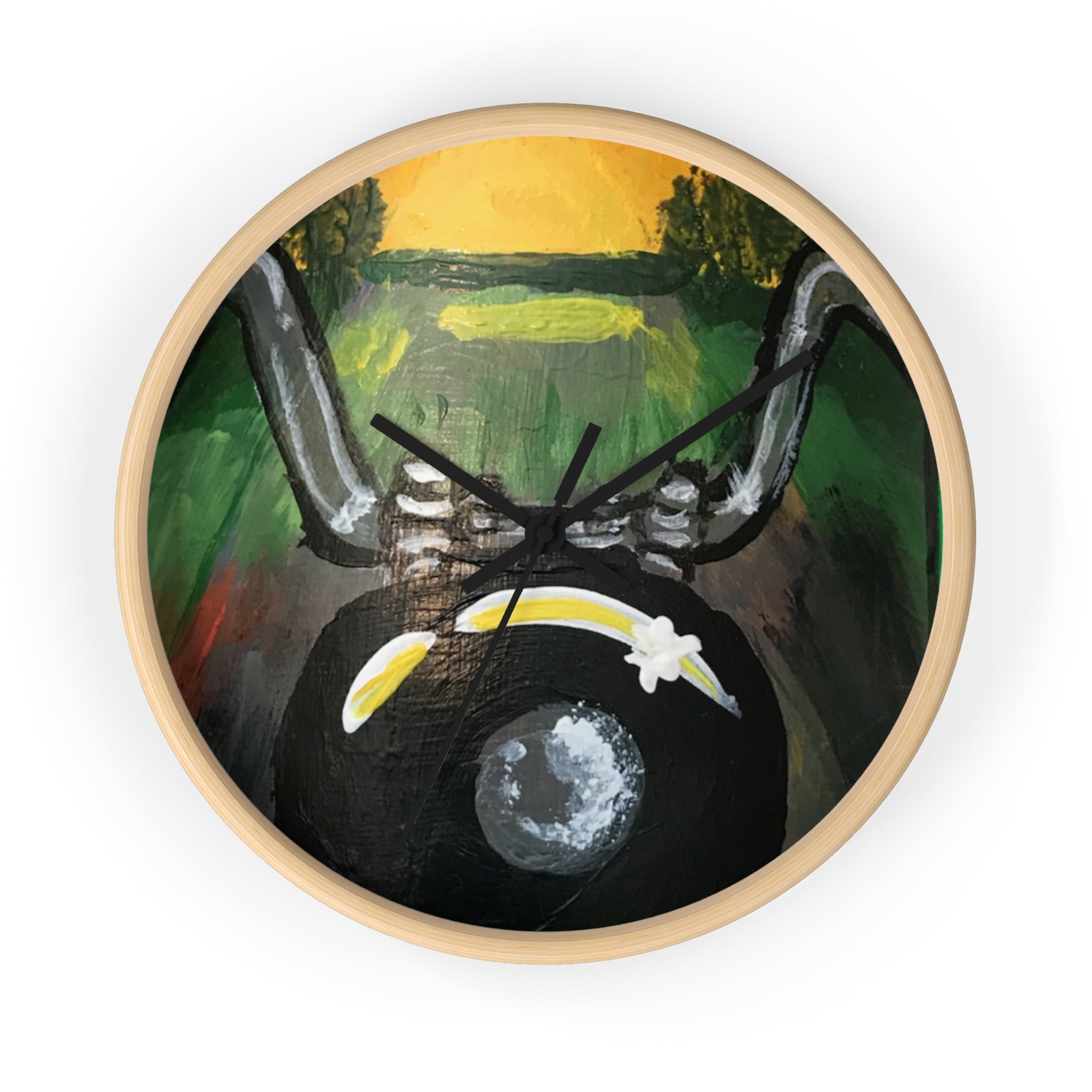 Bull Skull Wall Clock — Southwestern Desert Vibe with Crescent & Star Accent