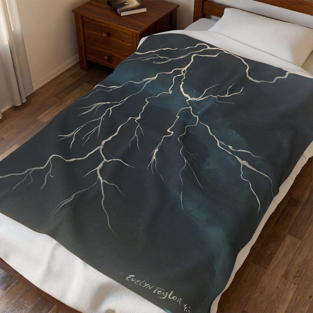 Velveteen Plush Blanket — Atmospheric Lightning Branches Print Cozy Throw