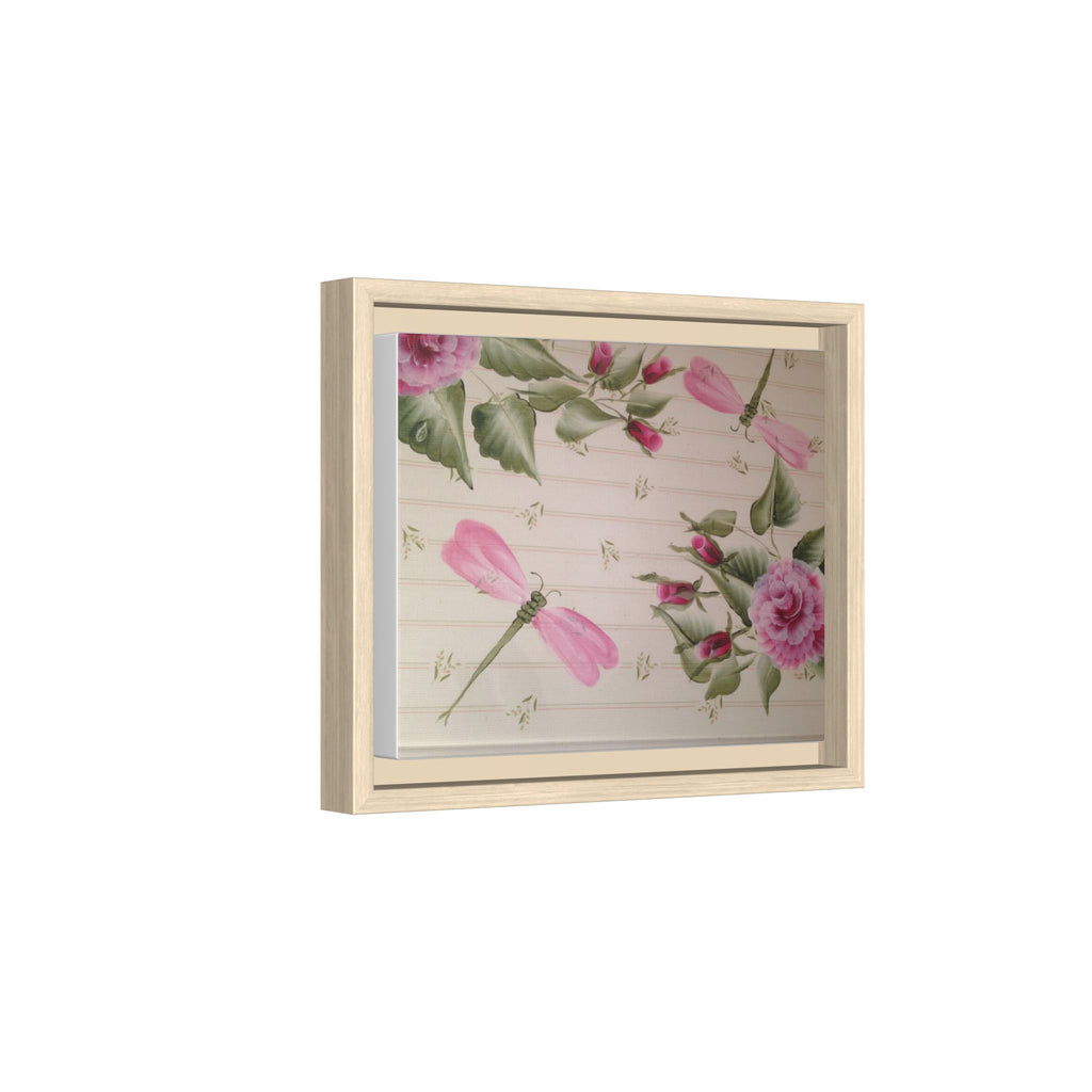 Pink Dragonfly Floral Framed Canvas Print