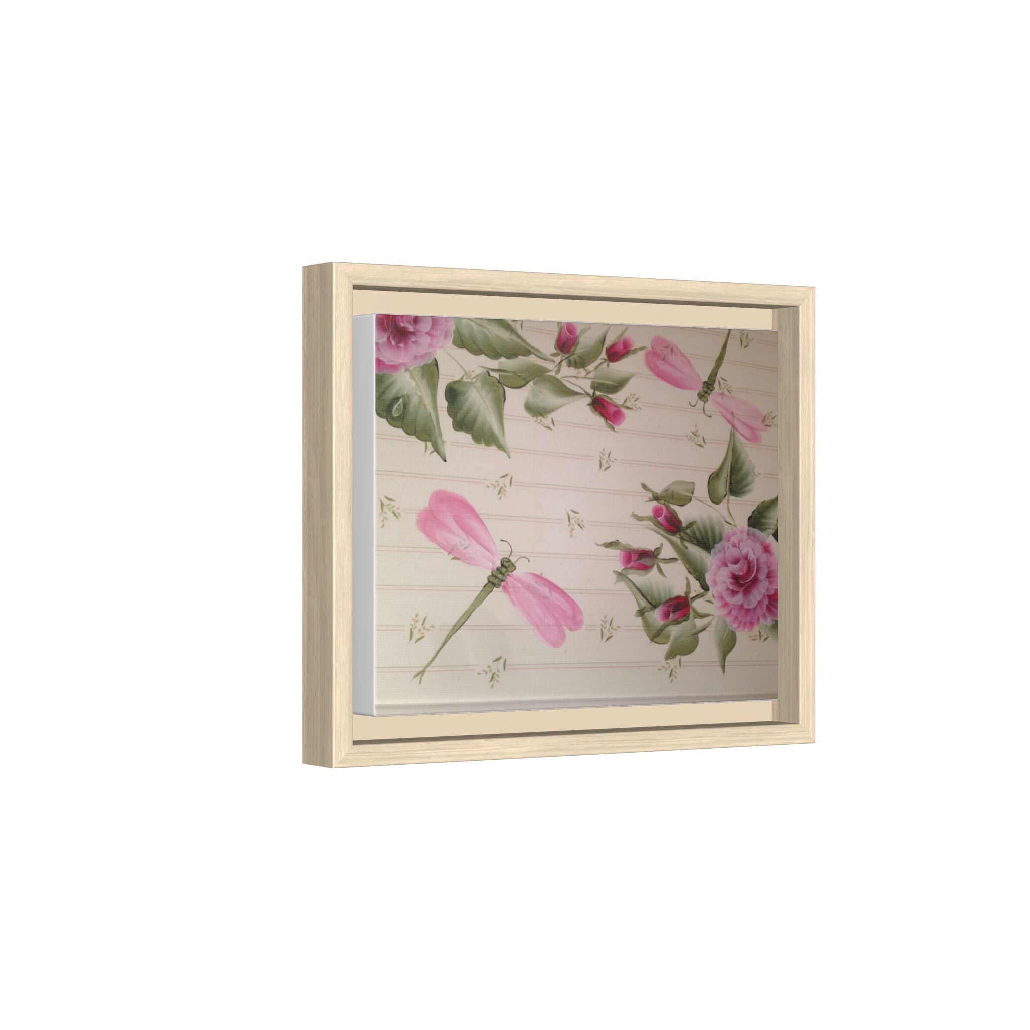 Pink Dragonfly Floral Framed Canvas Print