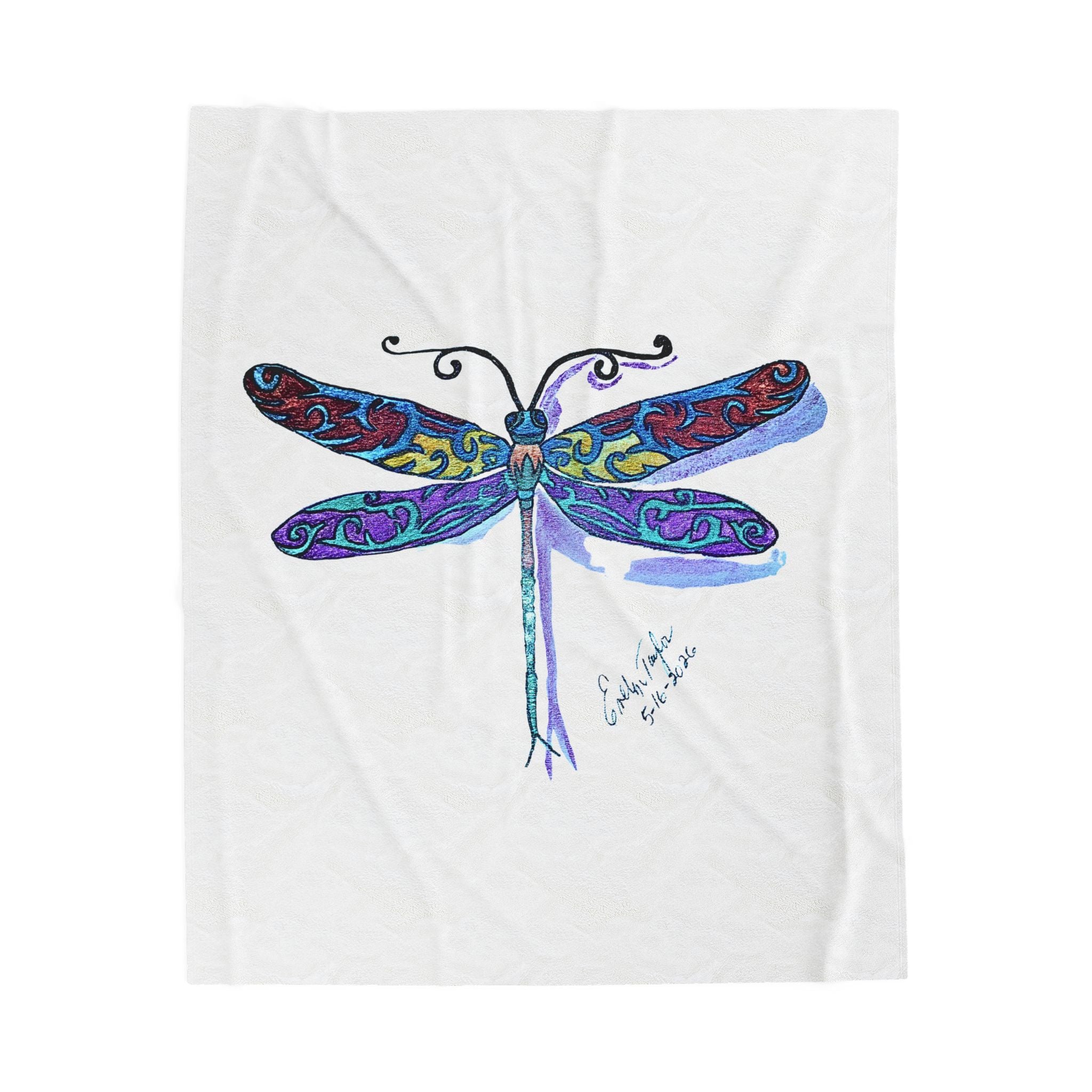 Dragonfly Art Velveteen Plush Blanket — Colorful Nature Throw