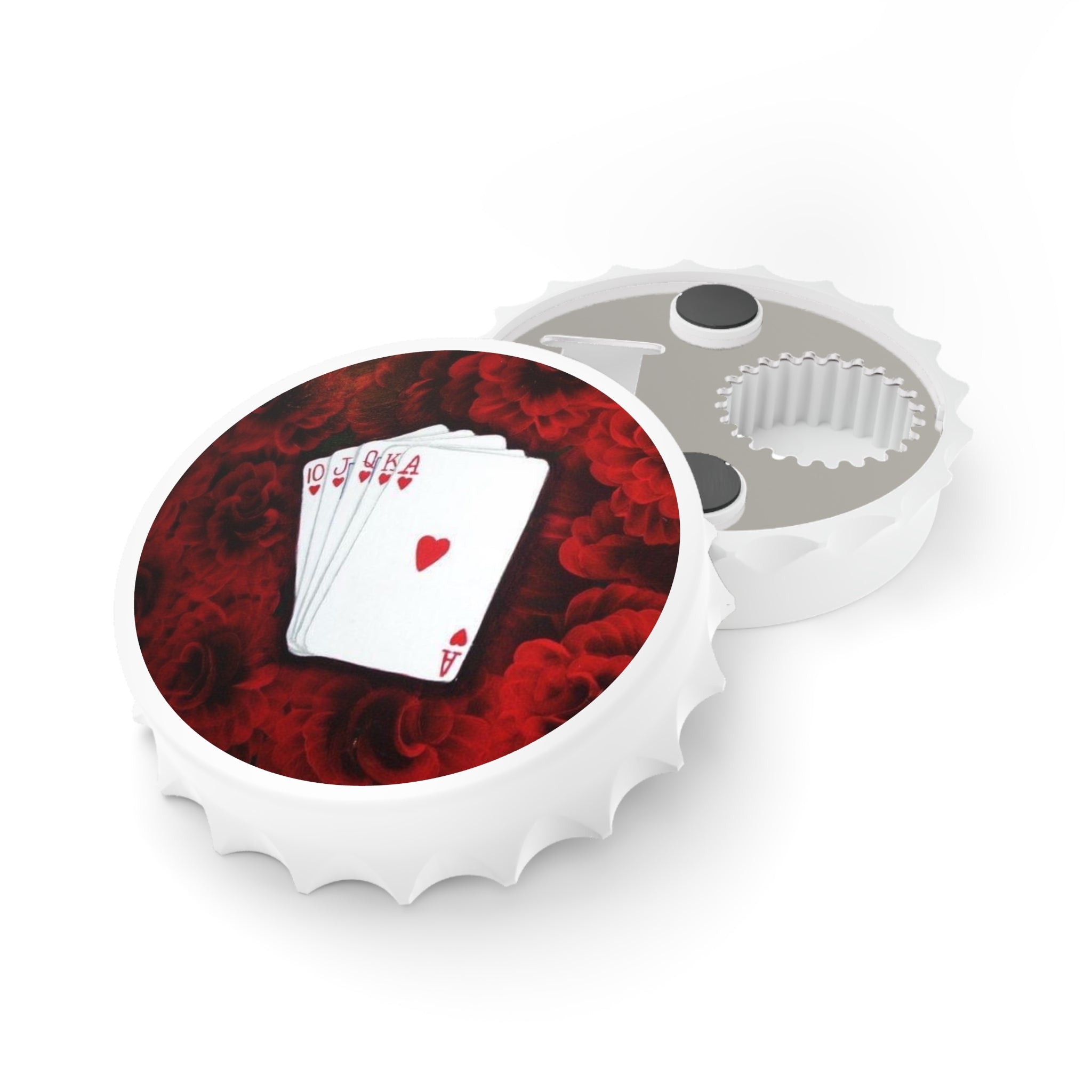 Playing Card Poker Bottle Opener — Ace & Royal Flush Heart Design