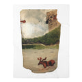 Moose Lake Illustration Baby Swaddle Blanket | Woodland Nursery, Vintage Animal