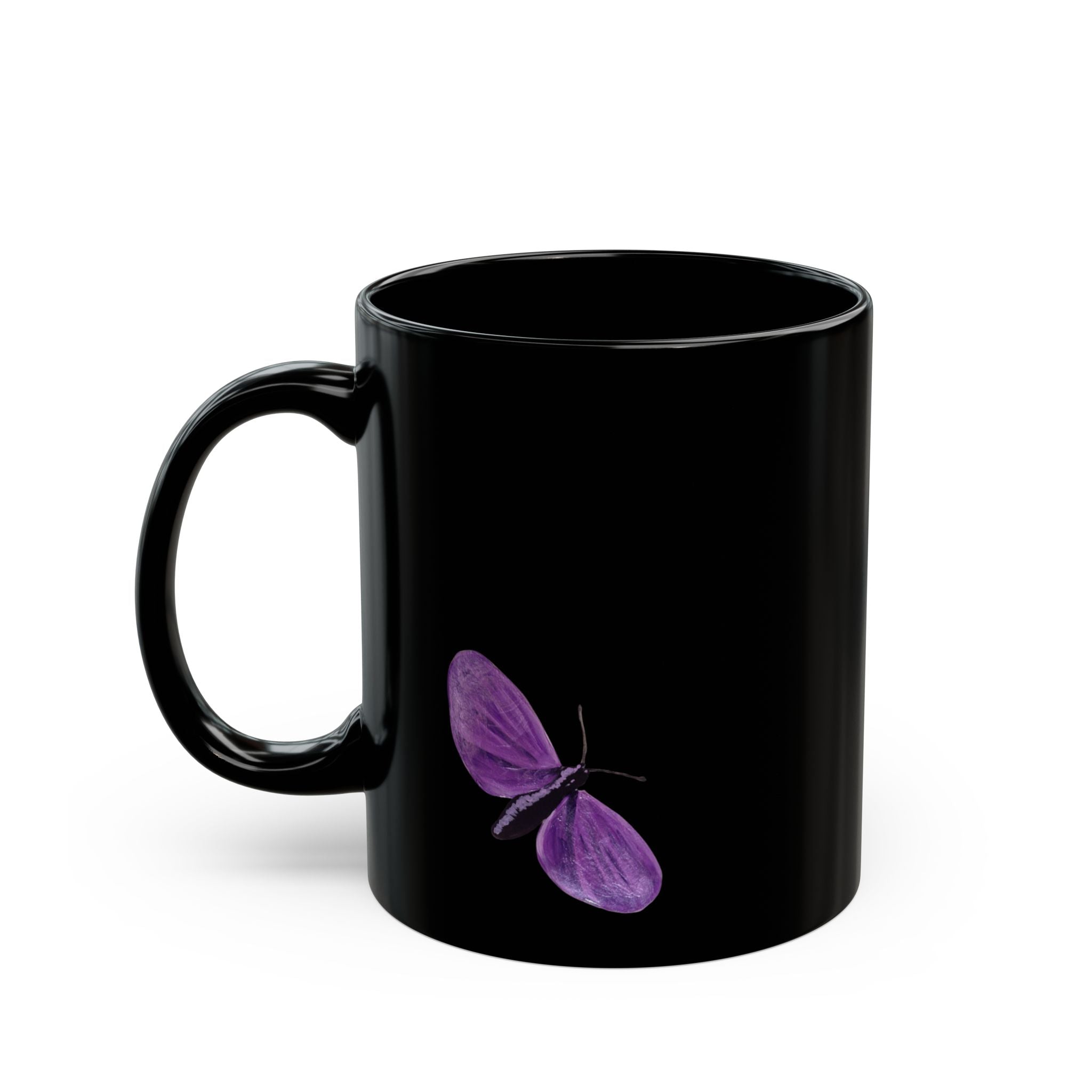 Purple Butterfly Artwork Mug | Black Ceramic Coffee Cup