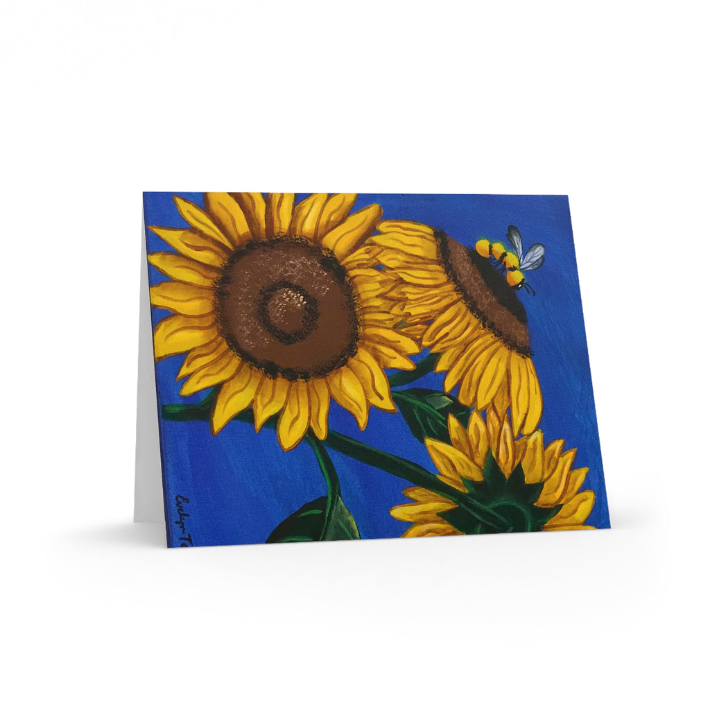 Sunflower Bee Greeting Cards — Blank Note Cards (8/16/24 Pack)