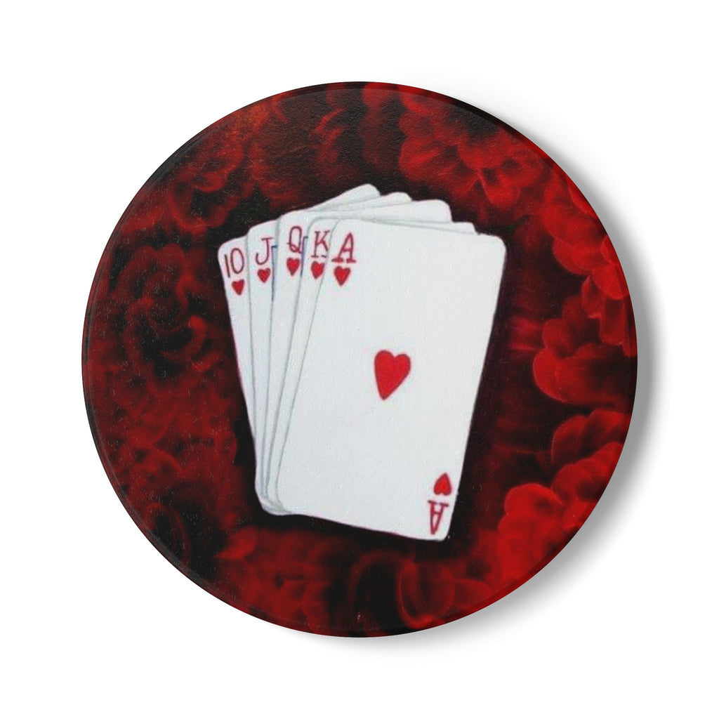 Poker Royal Flush Ceramic Coaster — Playing Cards Drink Coaster (Hearts)